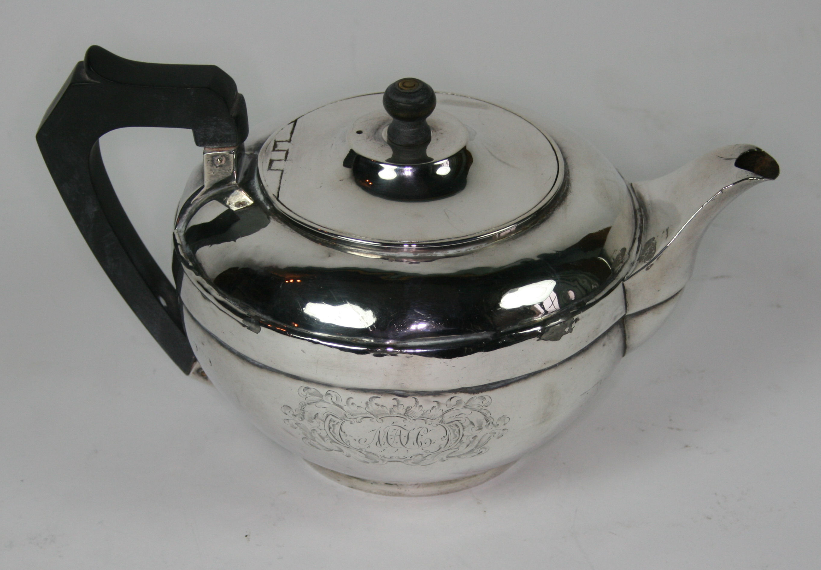 GEORGE III SILVER SQUAT CIRCULAR TEAPOT