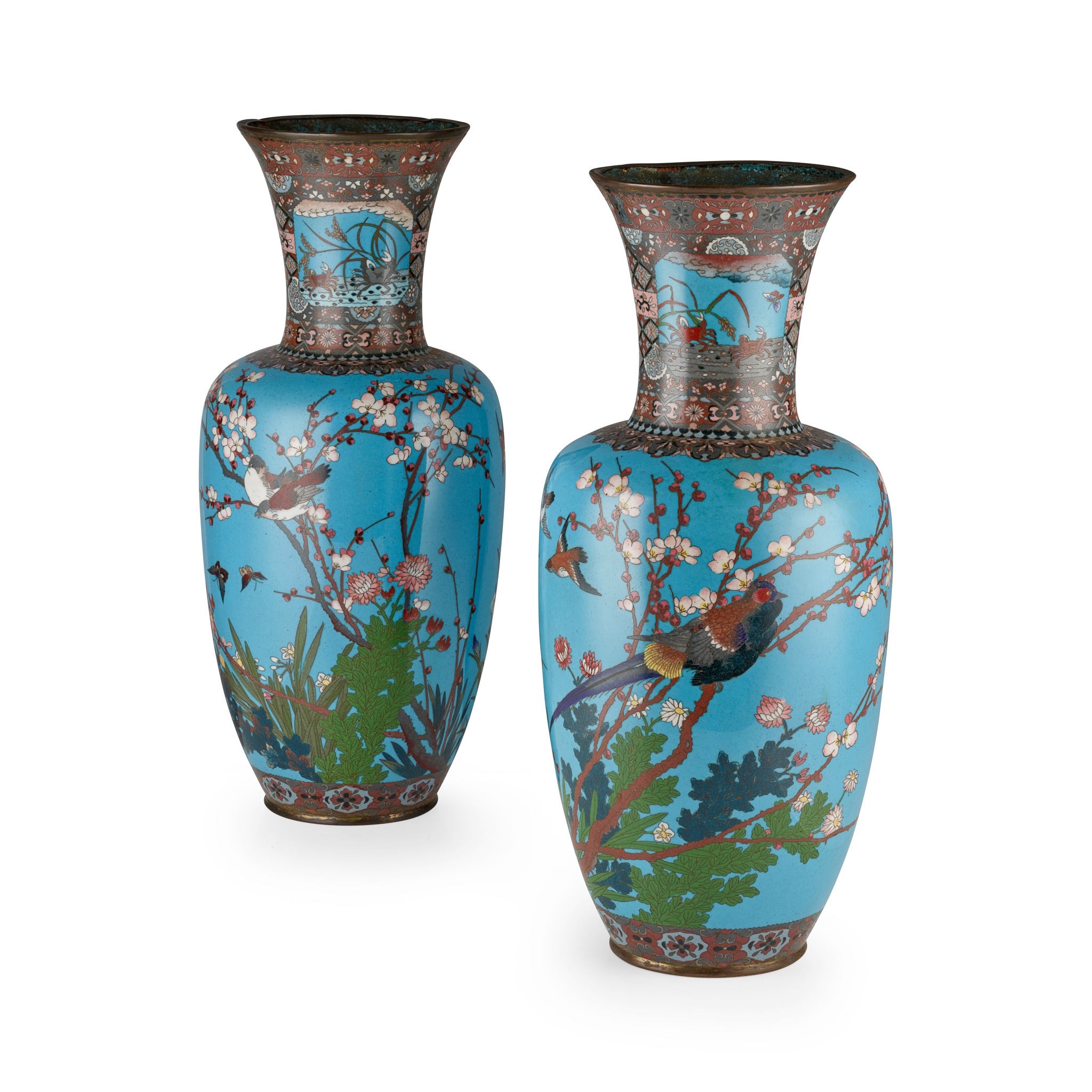 PAIR OF LARGE CLOISONNÉ ENAMEL VASES