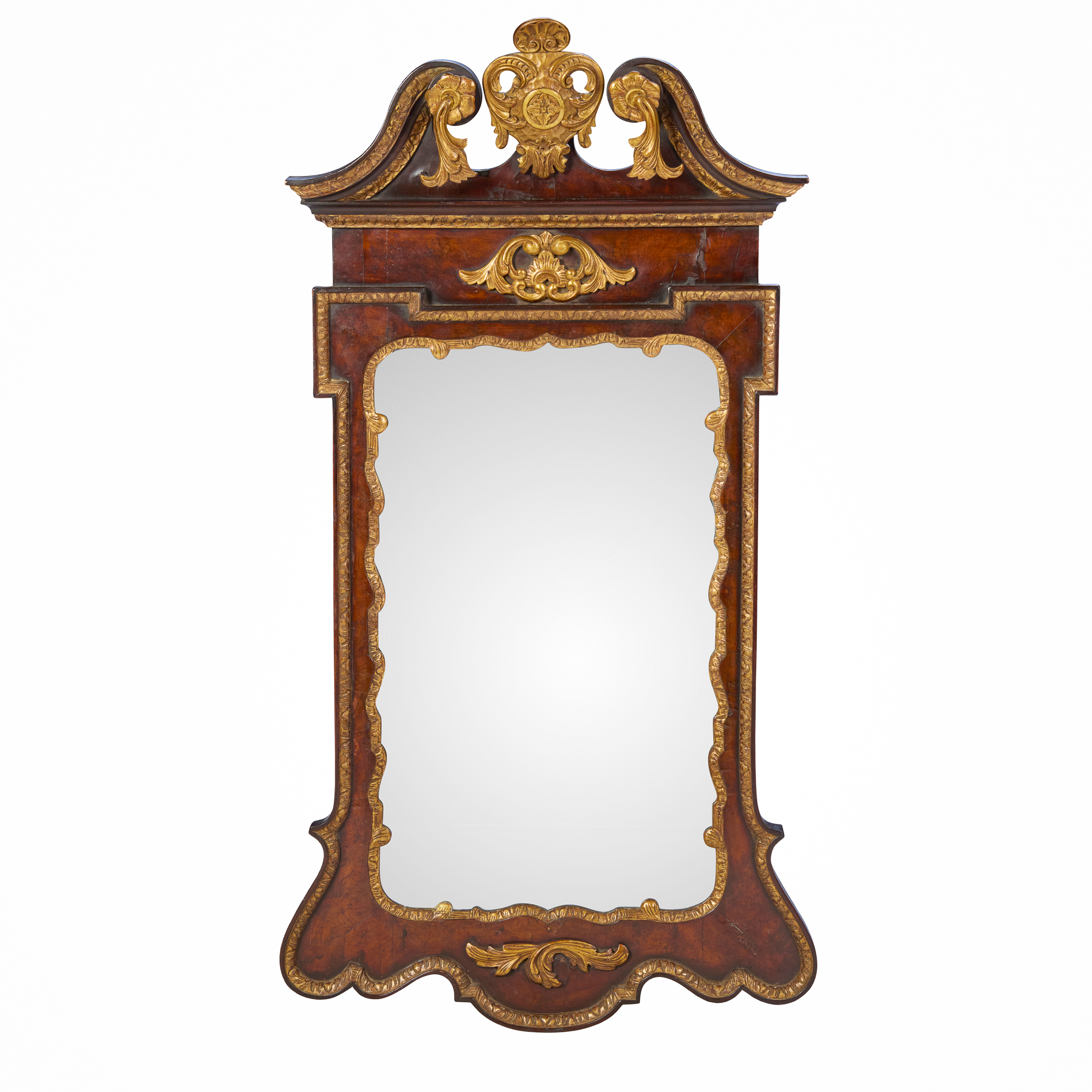 GEORGE II STYLE WALNUT AND PARCEL-GILT PIER MIRROR