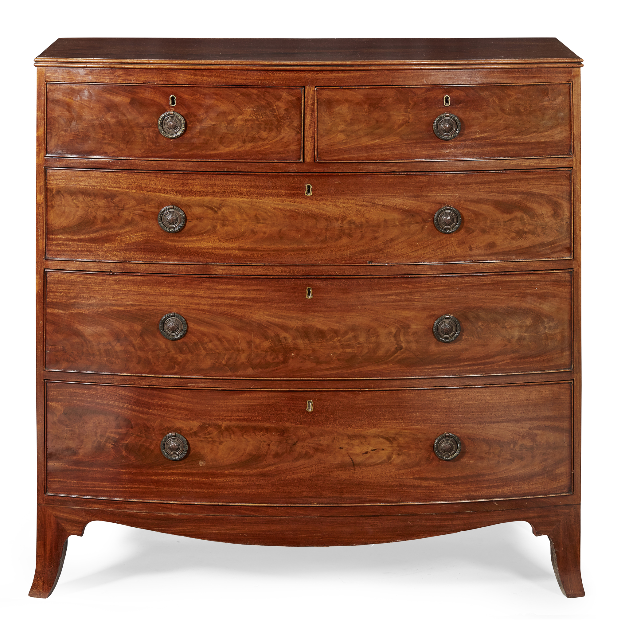 LATE GEORGE III MAHOGANY BOWFRONT CHEST OF DRAWERS