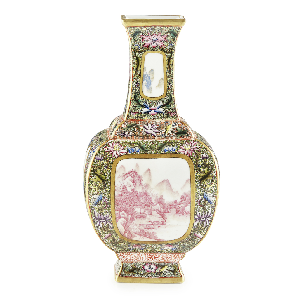 FAMILLE ROSE SQUARE-SECTION VASE