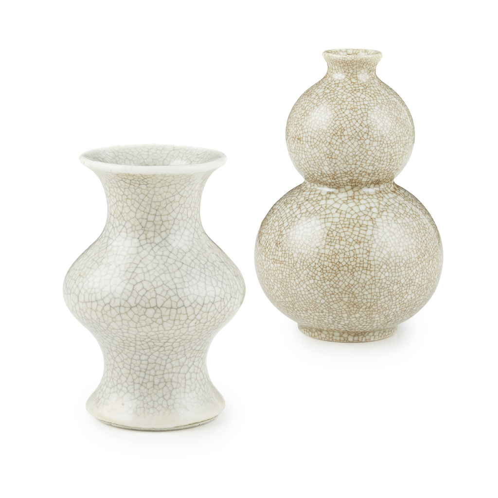 TWO CRACKLE-GLAZED GE-TYPE VASES