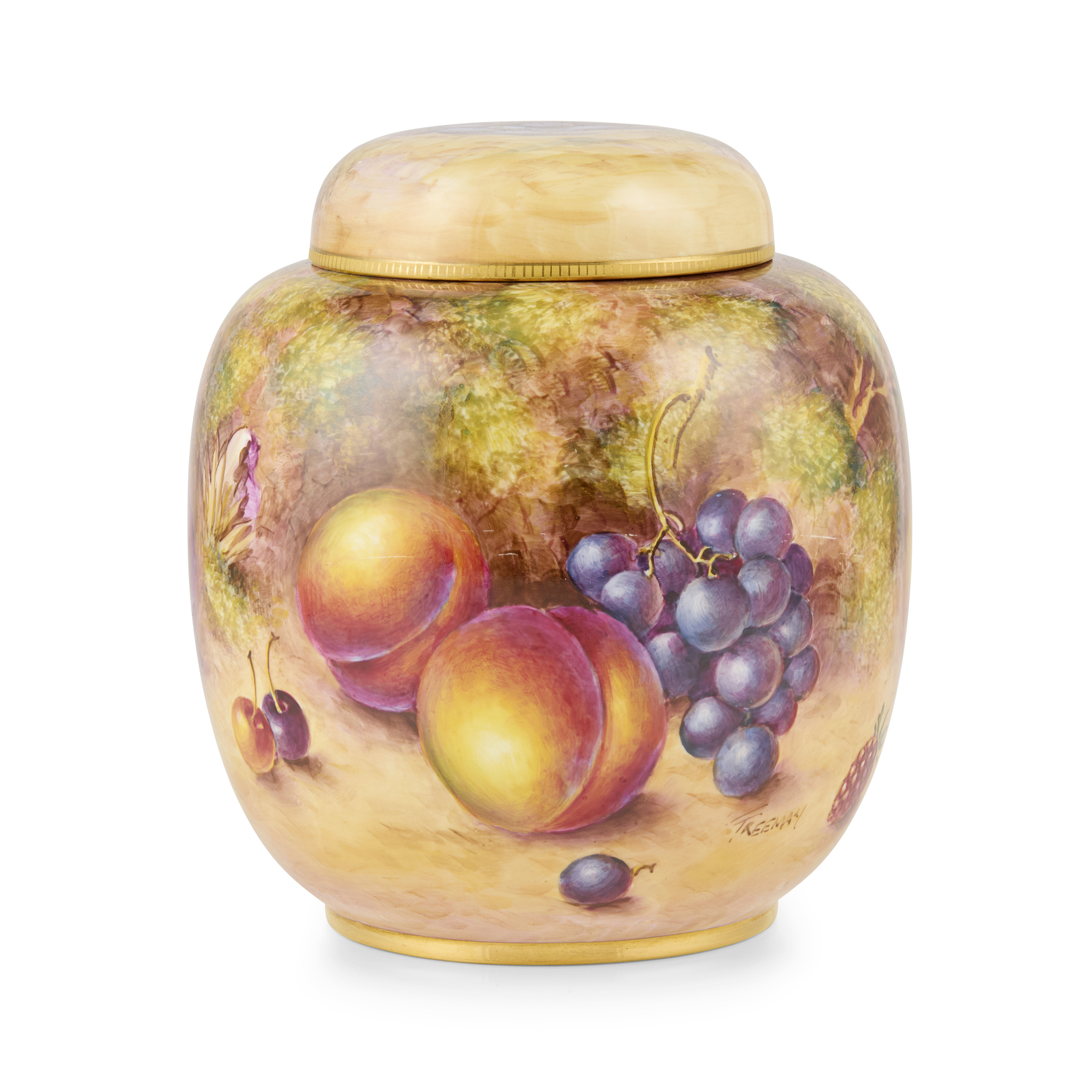 ROYAL WORCESTER FRUIT PAINTED GINGER JAR AND COVER BY JOHN FREEMAN