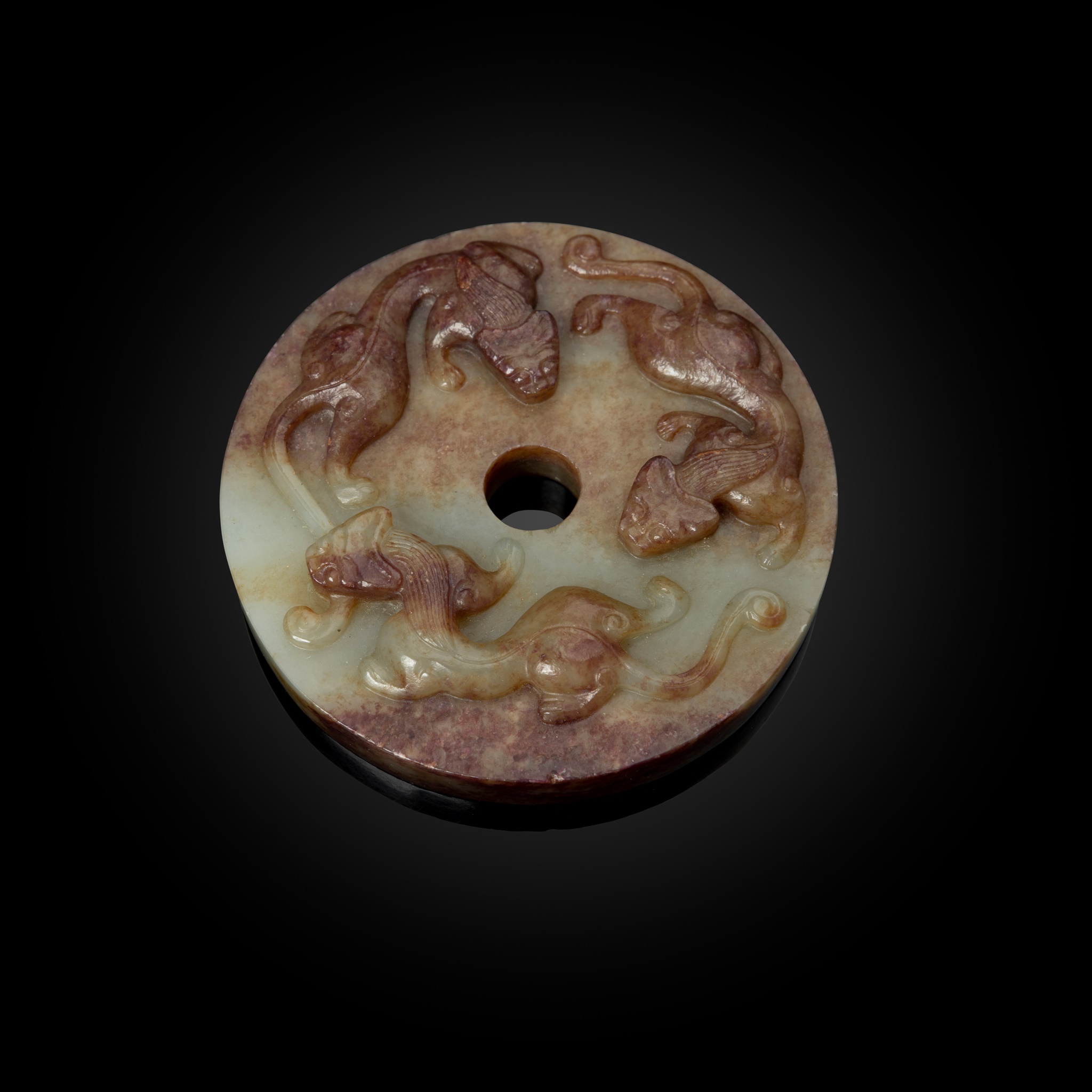 PALE CELADON JADE WITH RUSSET SKIN 'CHI-DRAGON' DISC