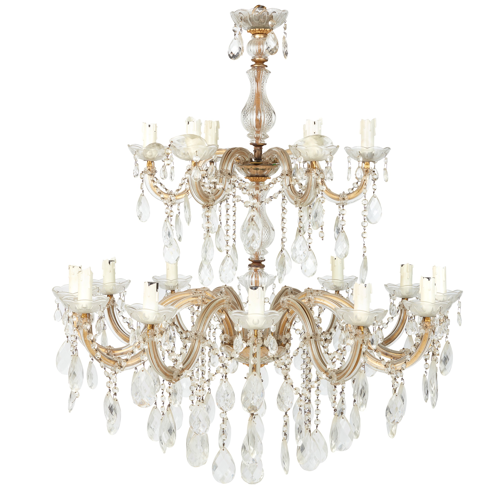 LARGE EIGHTEEN LIGHT GLASS CHANDELIER