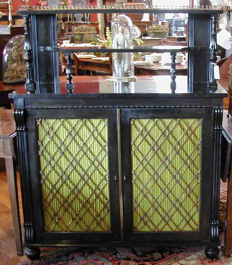 A late Victorian ebony veneered and ebonised chiffonier,