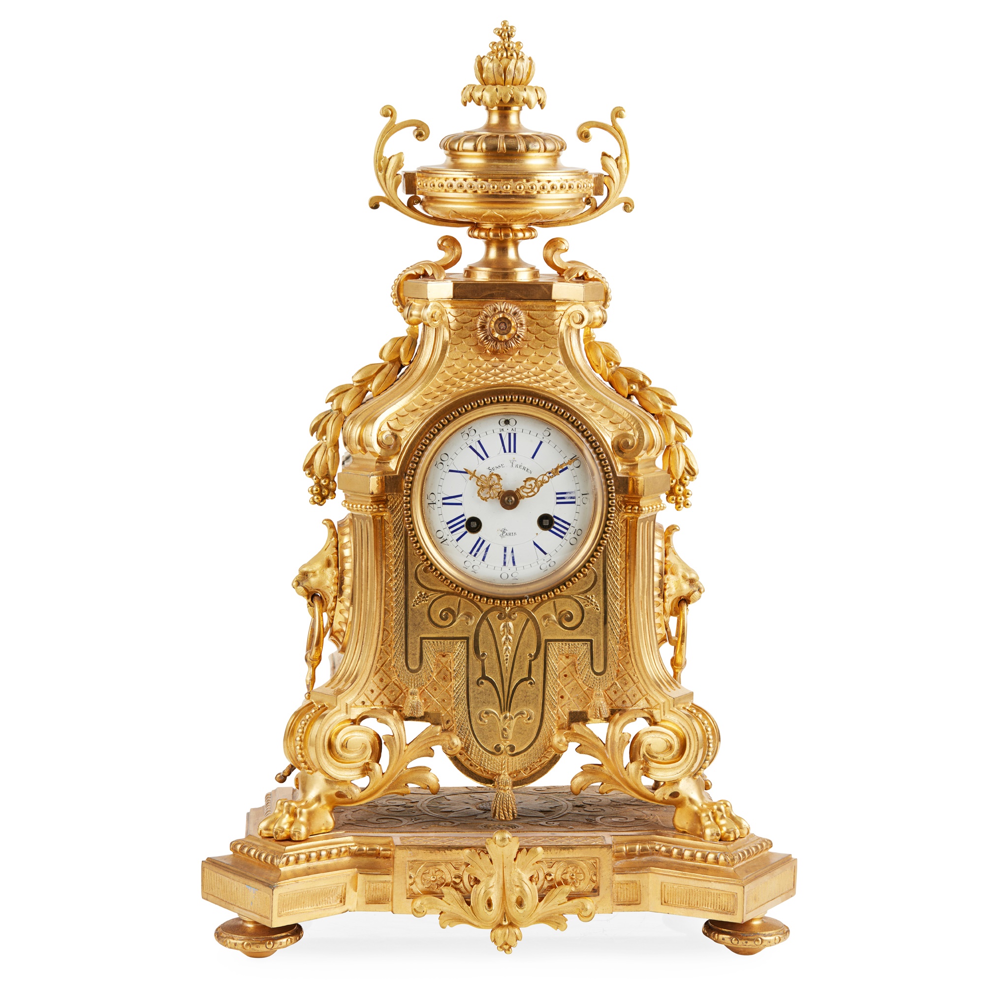 LOUIS XIV STYLE GILT BRONZE MANTLE CLOCK, BY SUSSE FRERES, PARIS