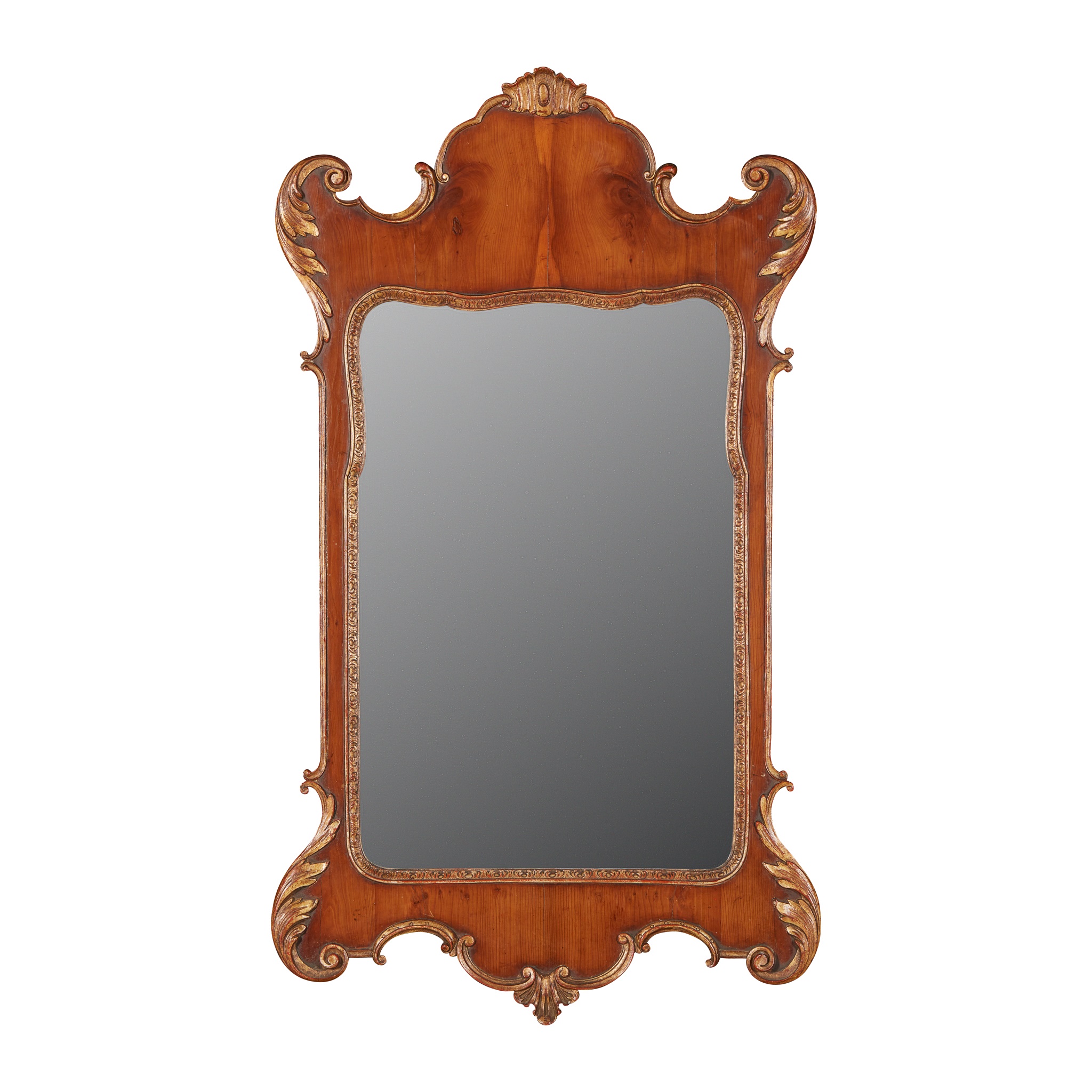 GEORGIAN STYLE WALNUT PARCEL GILT MIRROR