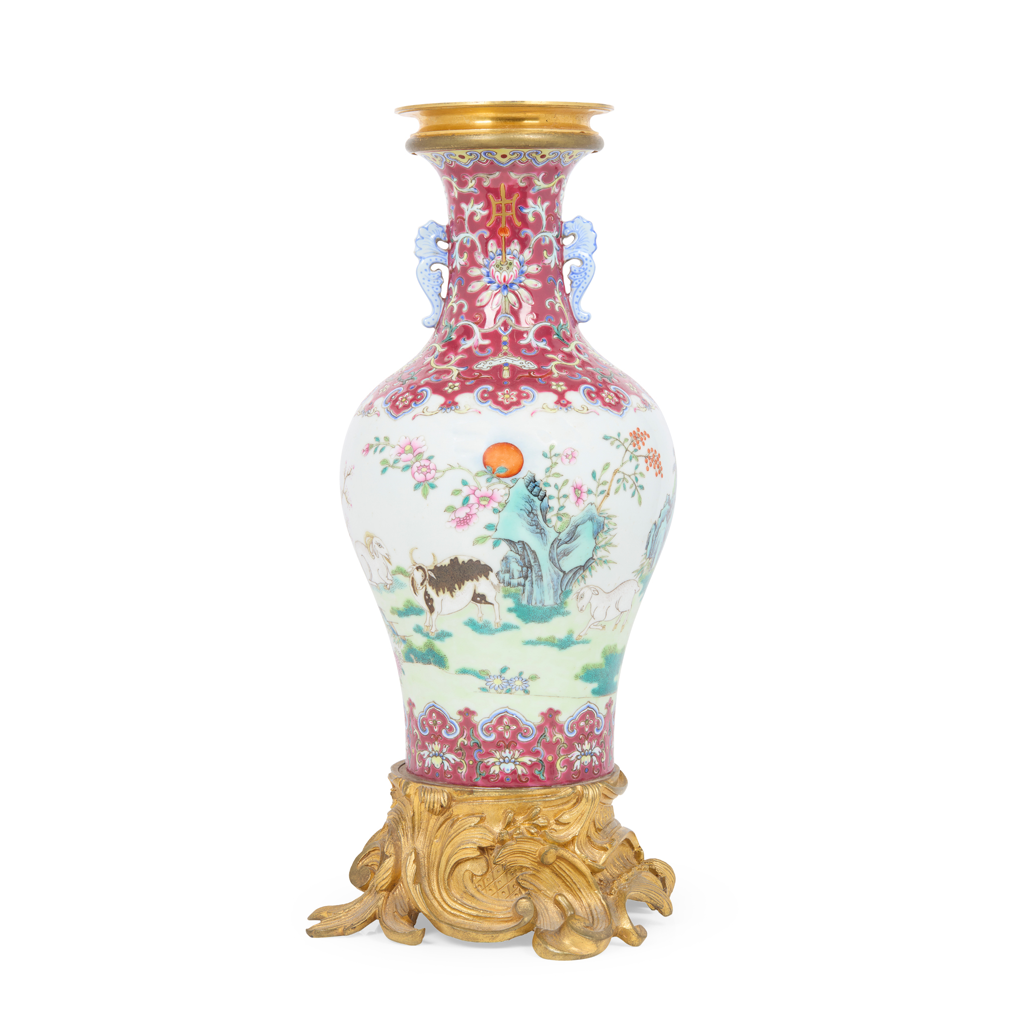 CHINESE FAMILLE ROSE 'RAM' VASE