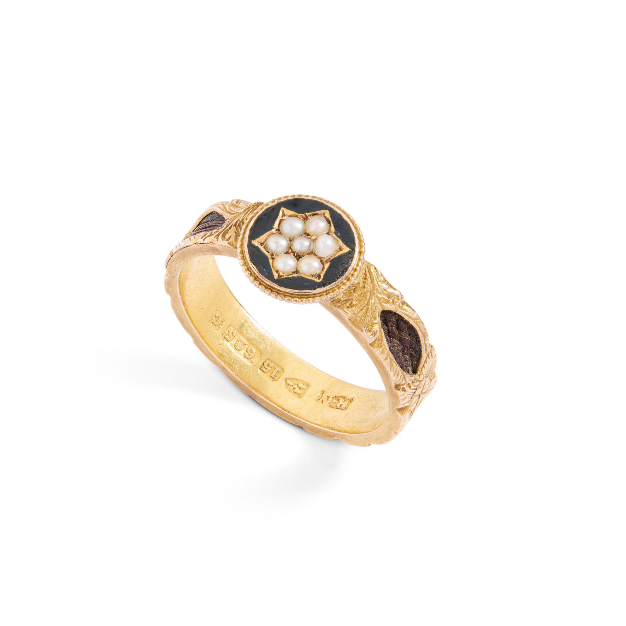 A late 19th century 15ct gold mourning ring