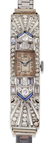 An Art Deco 18ct white gold lady's sapphire and diamond set cocktail watch