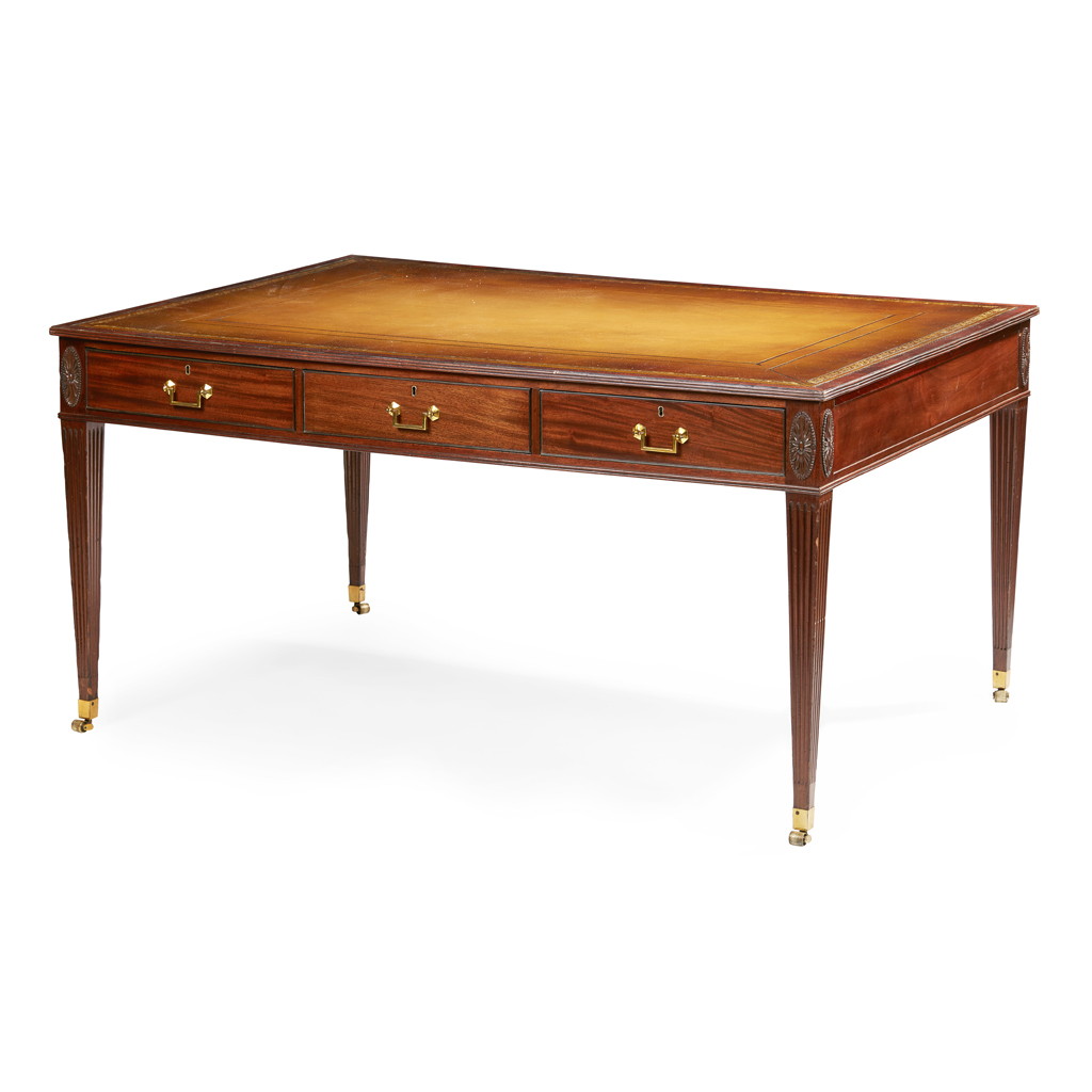 GEORGE III STYLE MAHOGANY AND EBONISED WRITING TABLE