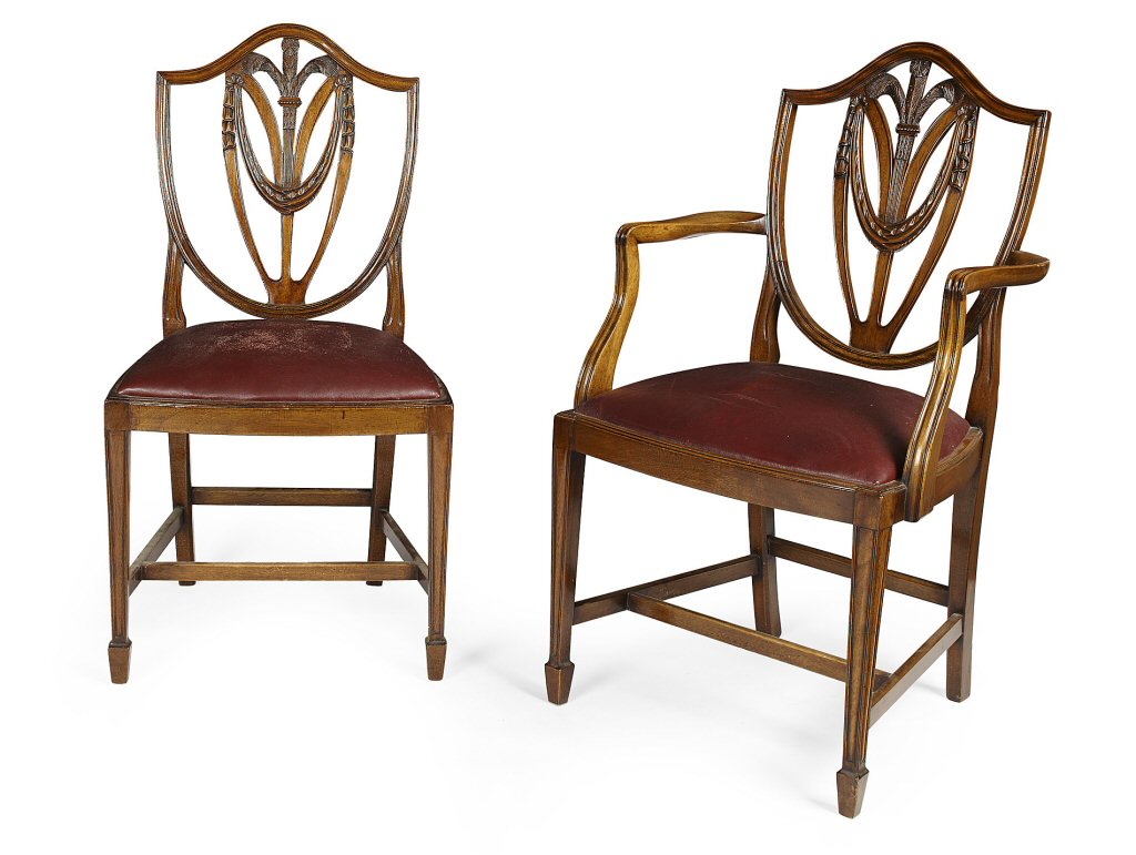 SET OF EIGHT HEPPLEWHITE STYLE DINING CHAIRS