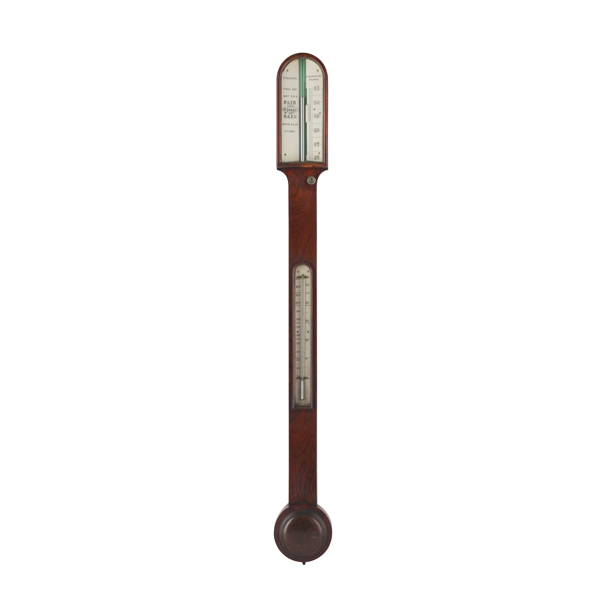 SCOTTISH ROSEWOOD STICK BAROMETER, BY J GARDINER, GREENOCK