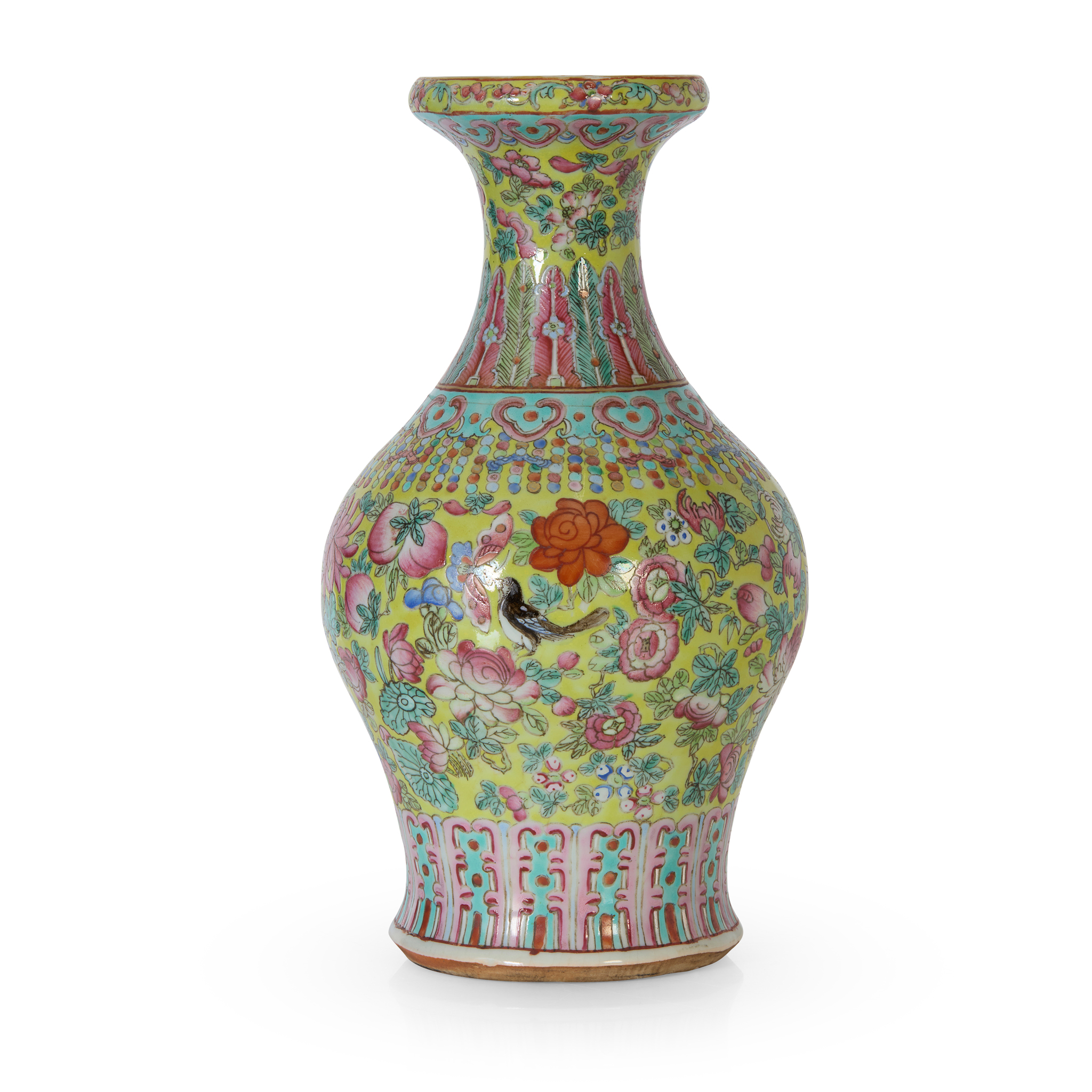 CHINESE YELLOW-GROUND FAMILLE ROSE VASE