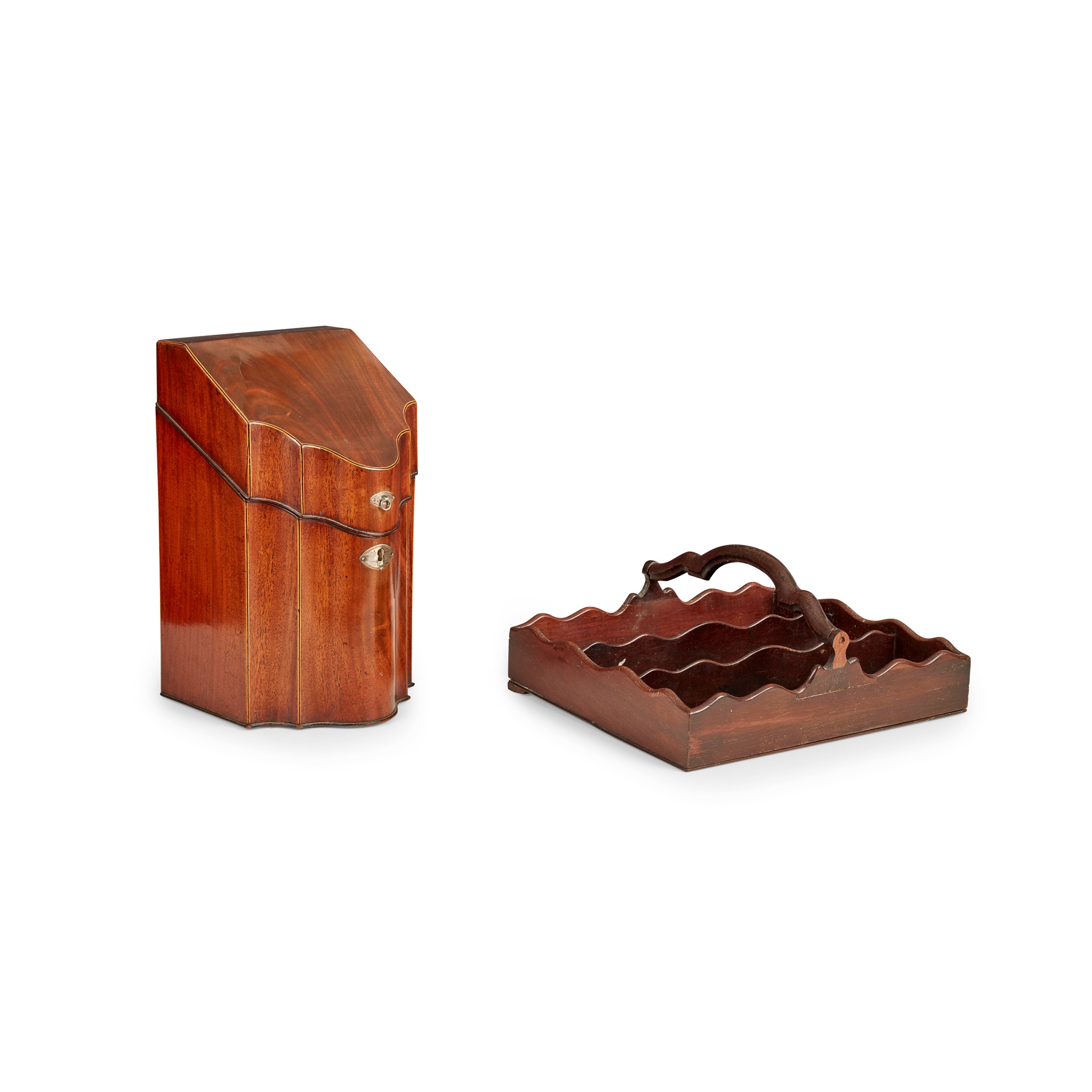 GEORGE III MAHOGANY KNIFE BOX AND WINE CADDY