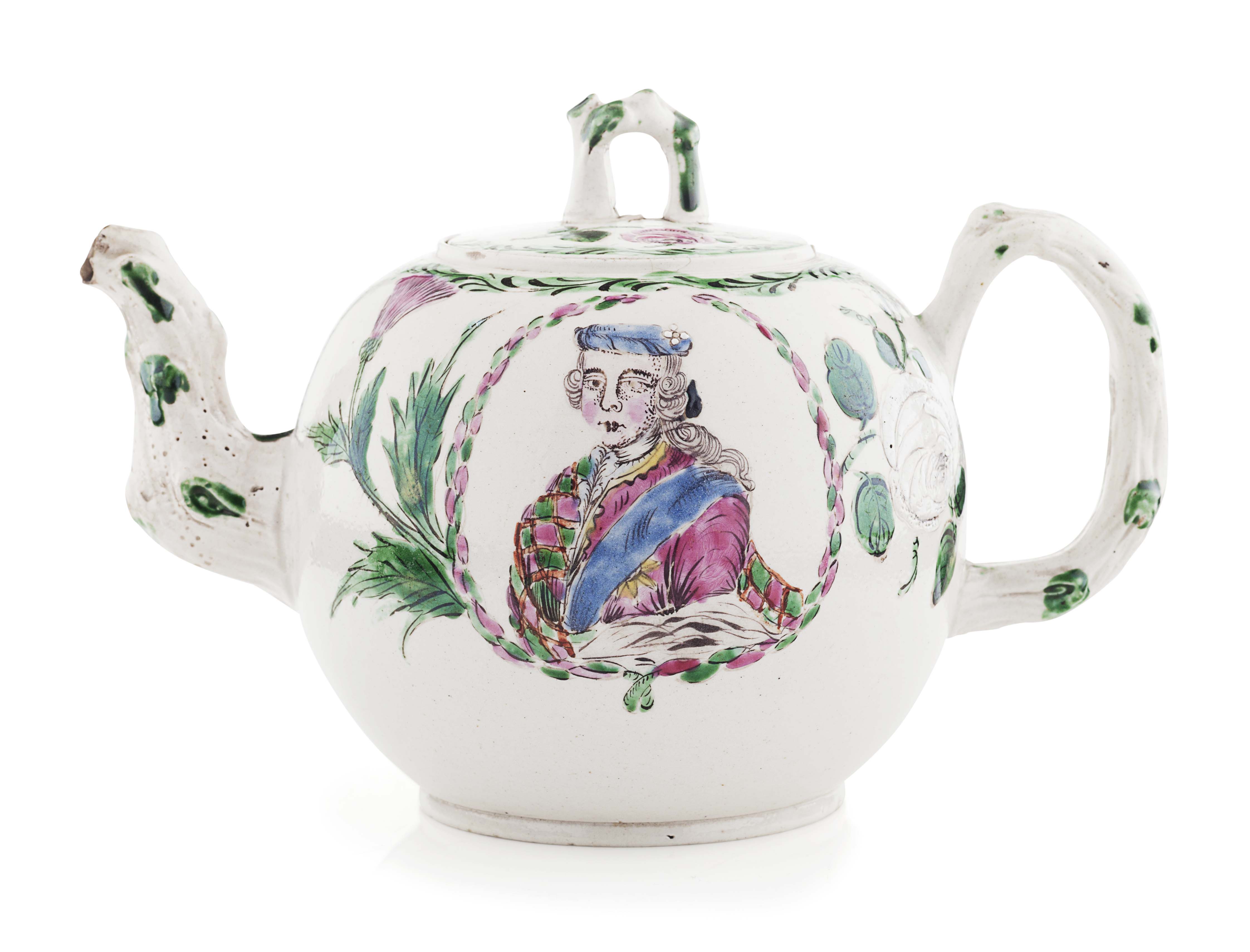 A scarce Jacobite Staffordshire teapot