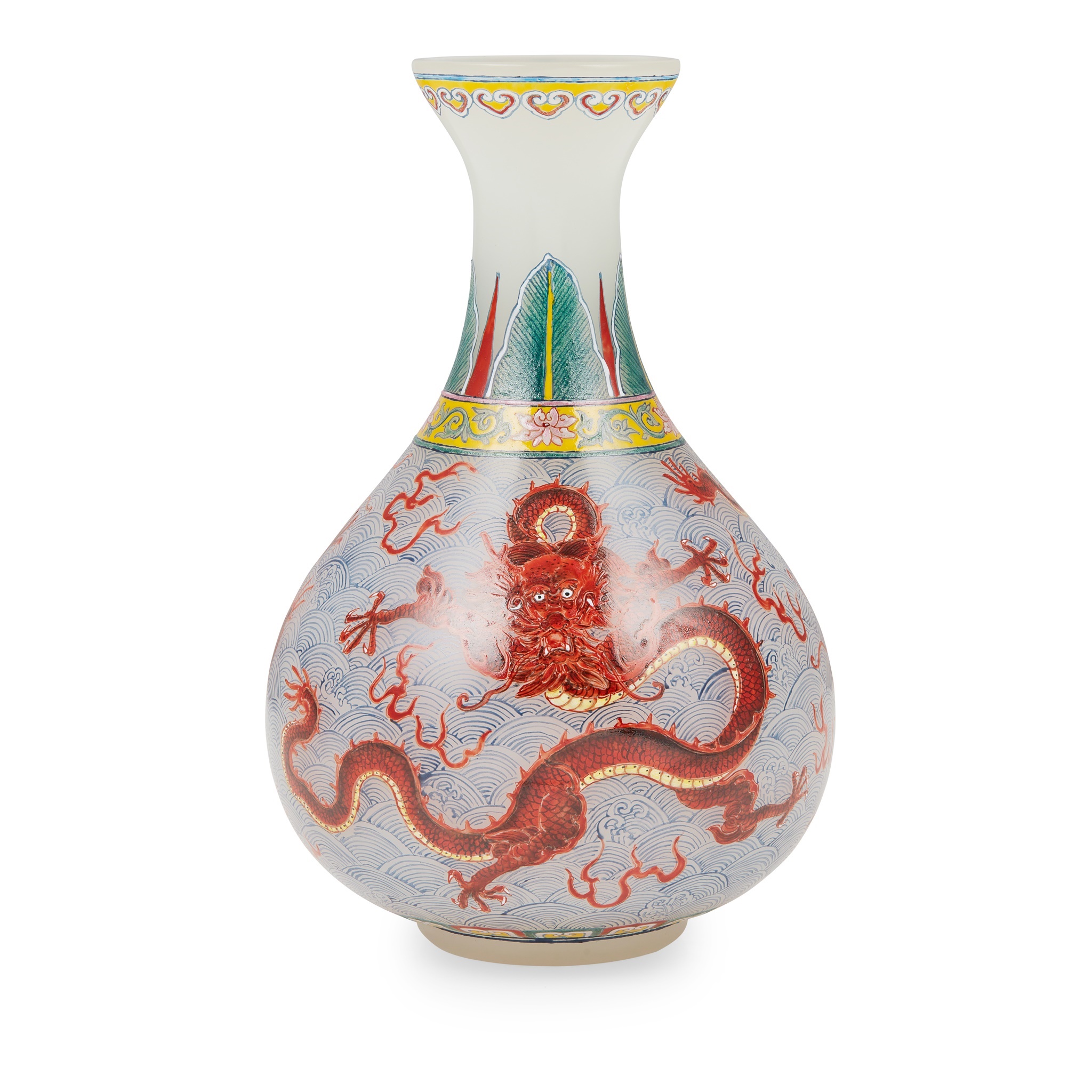 ENAMELED GLASS 'DRAGON' BOTTLE VASE