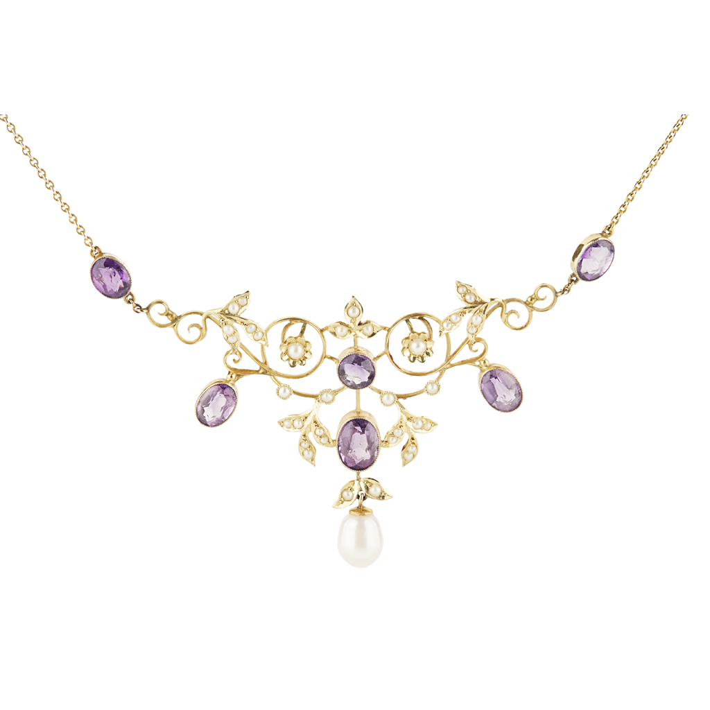 An Edwardian amethyst and seed pearl necklace