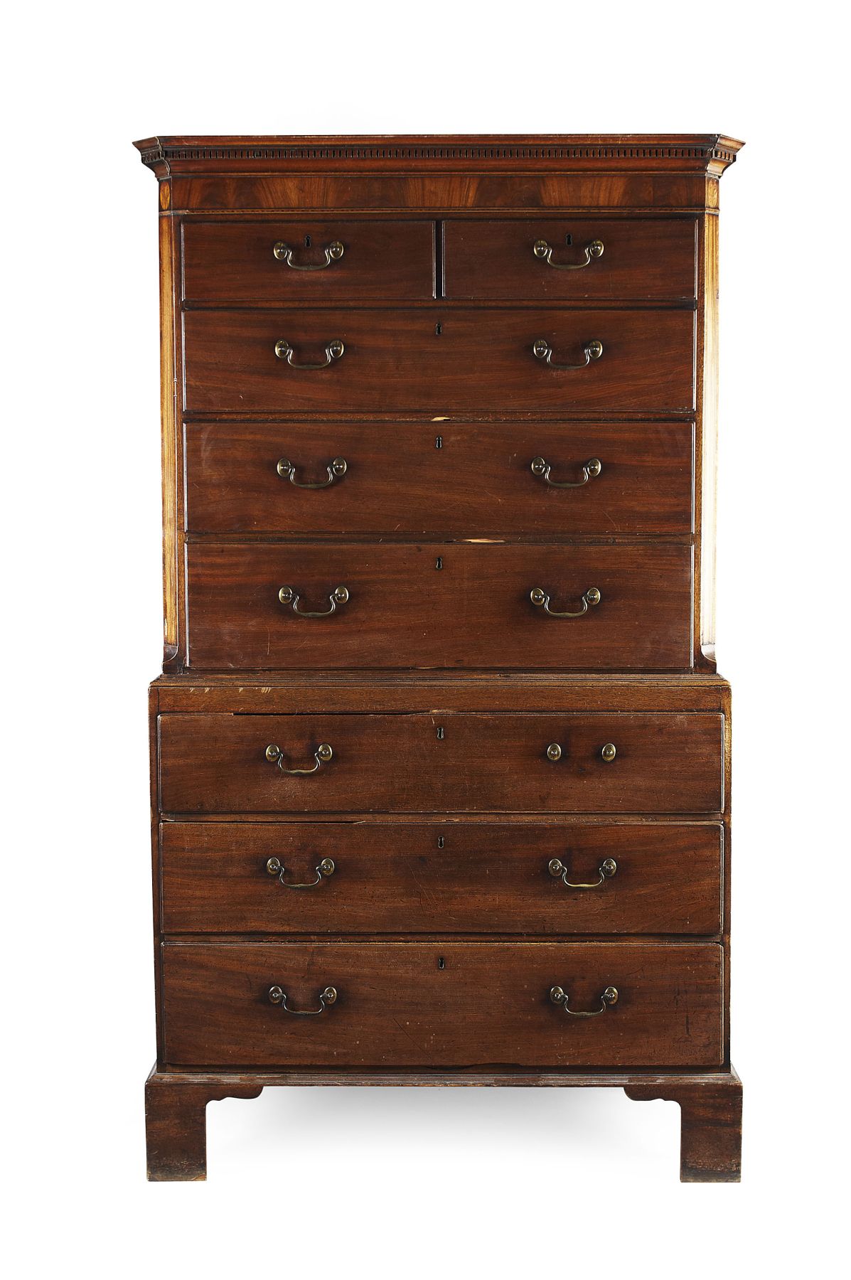GEORGE III MAHOGANY INLAID CHEST ON CHEST