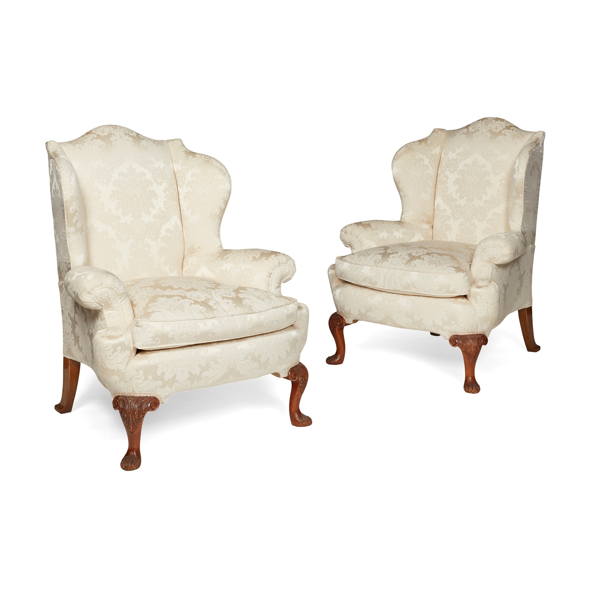 PAIR OF GEORGE II STYLE WING ARMCHAIRS