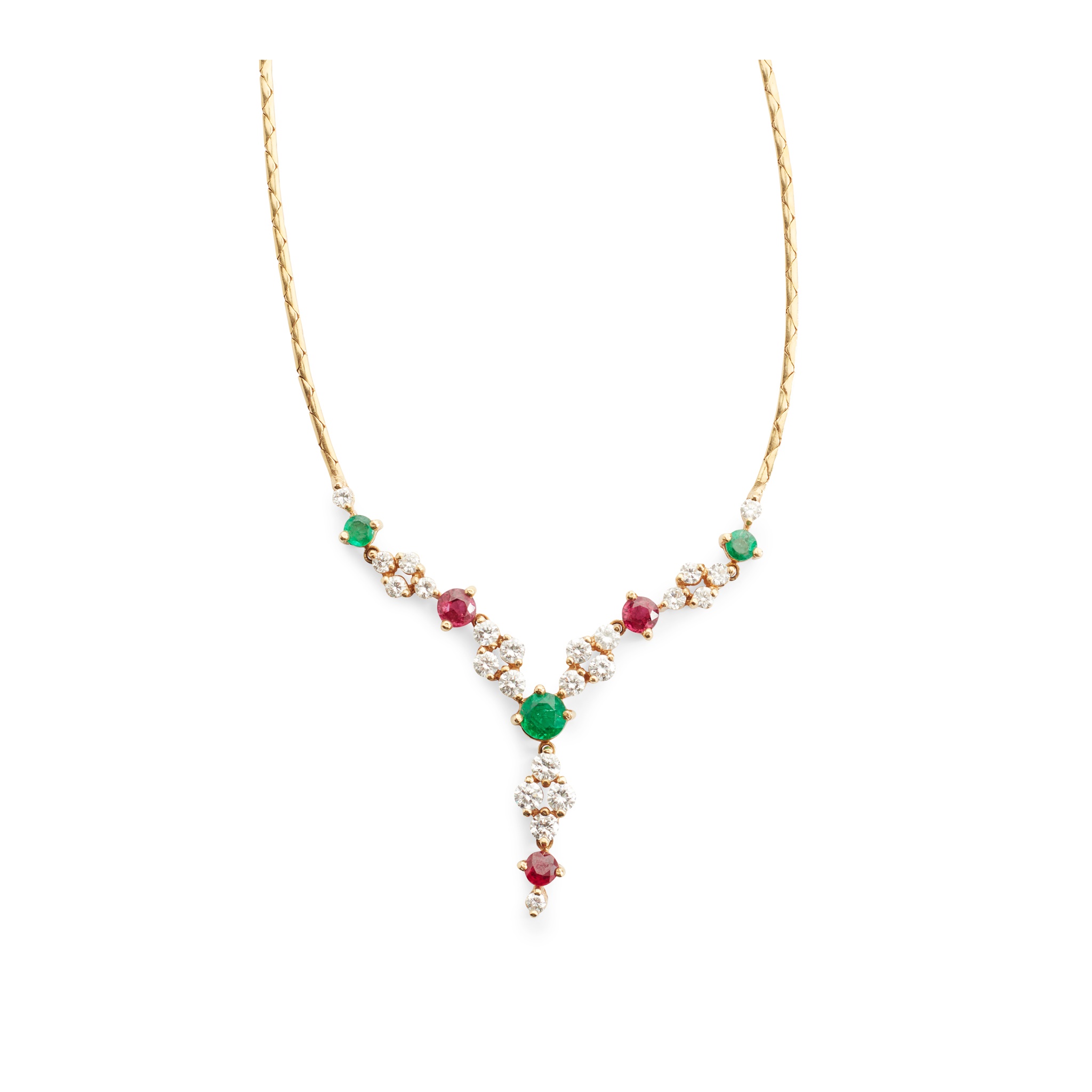 A diamond, ruby and emerald necklace