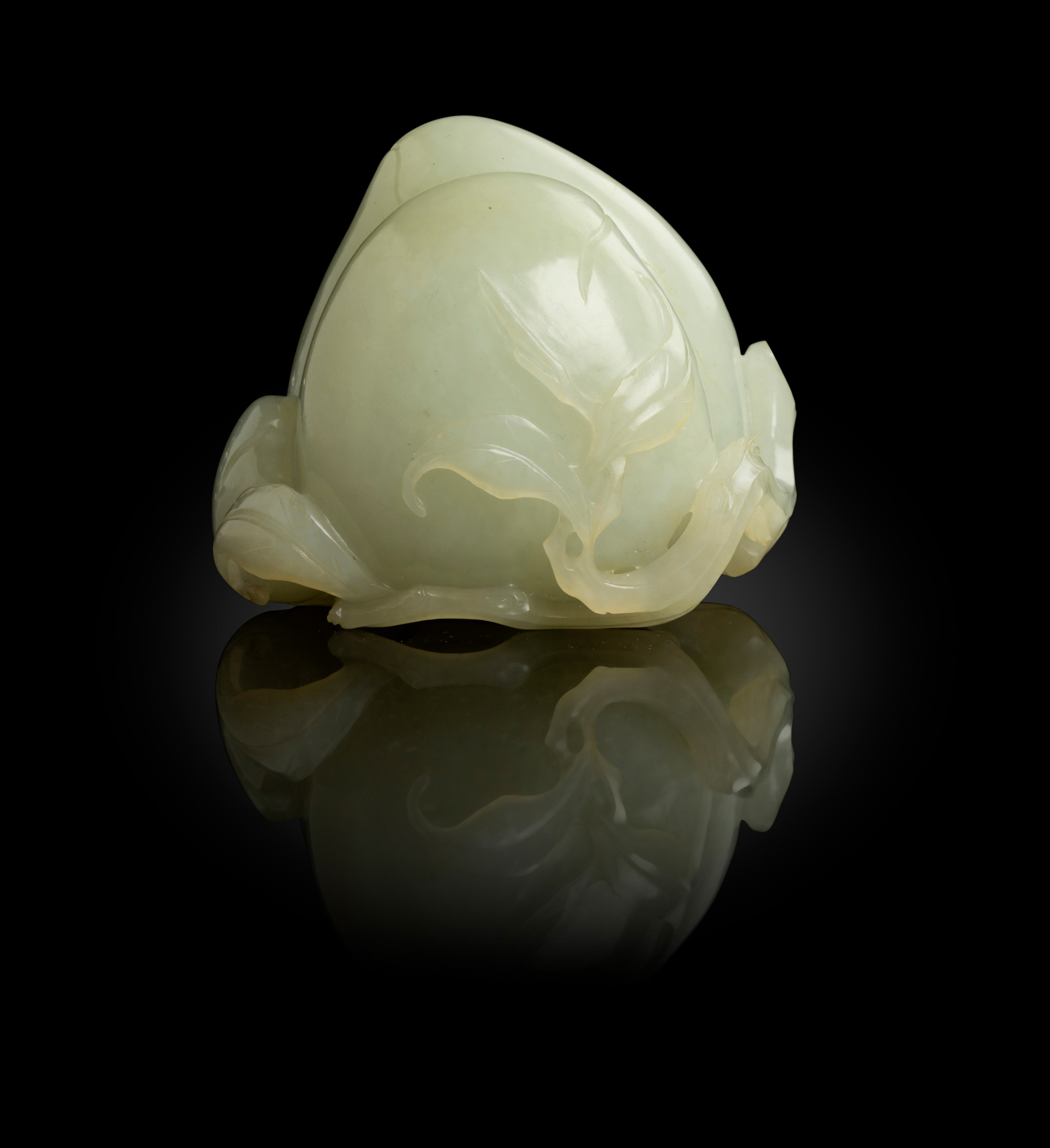 PALE CELADON JADE CARVING OF PEACHES