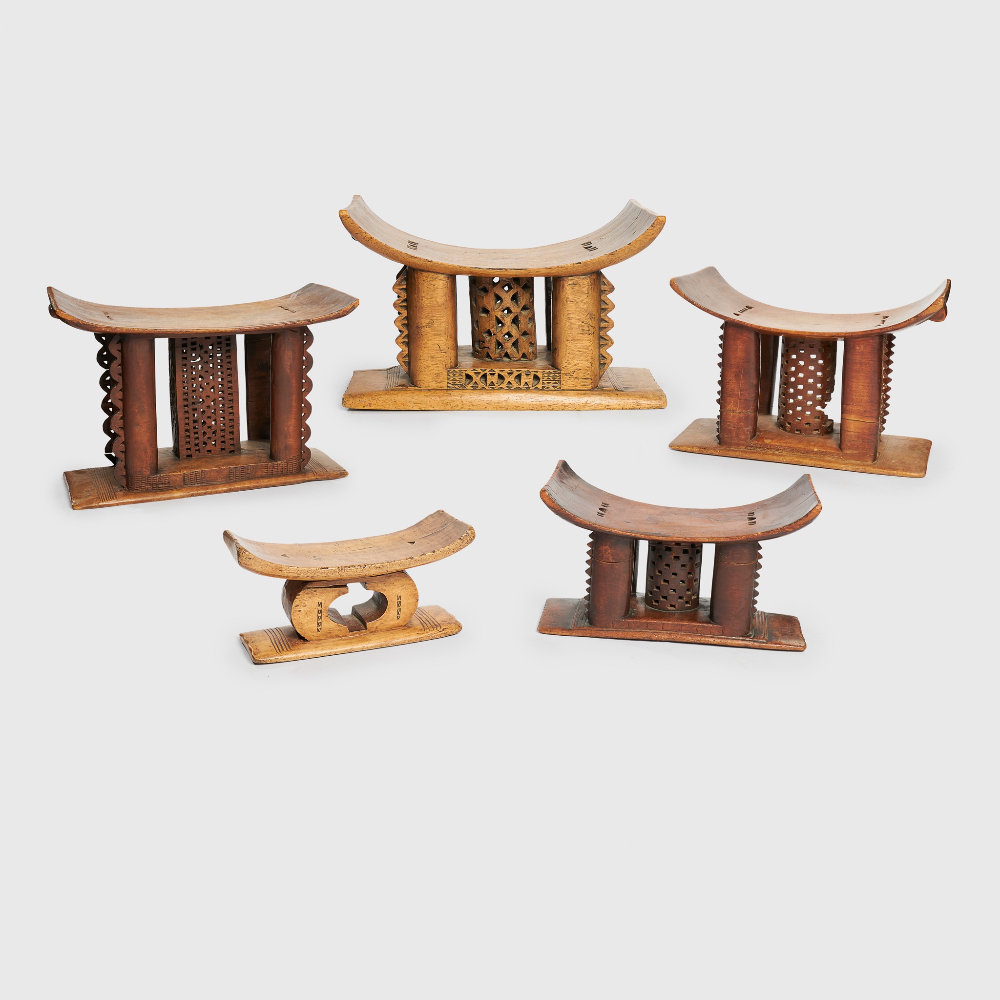 FIVE ASHANTI STOOLS
