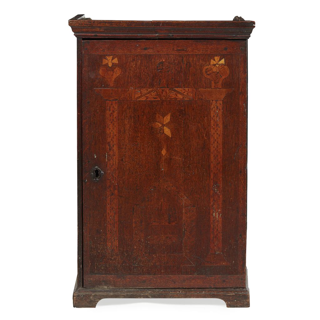ANGLO-DUTCH OAK AND MARQUETRY SPICE CABINET