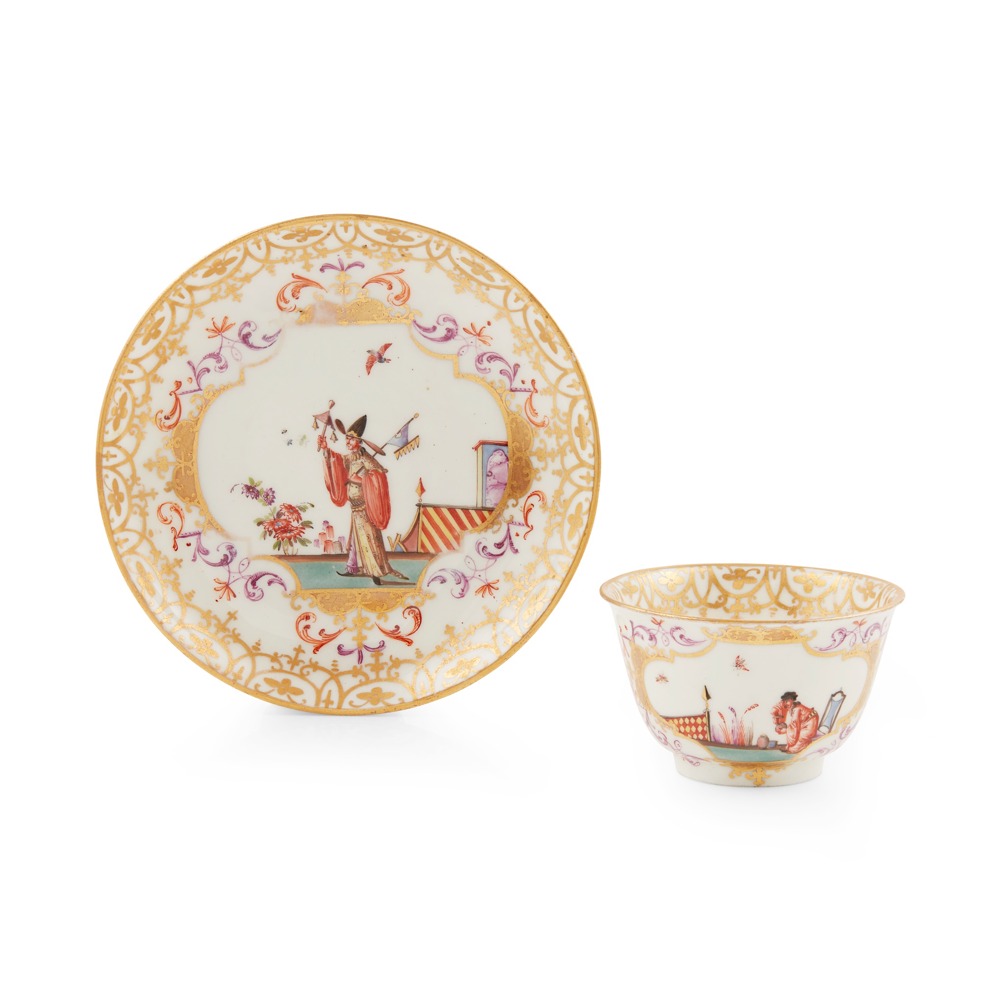 MEISSEN CHINOISERIE TEABOWL AND SAUCER