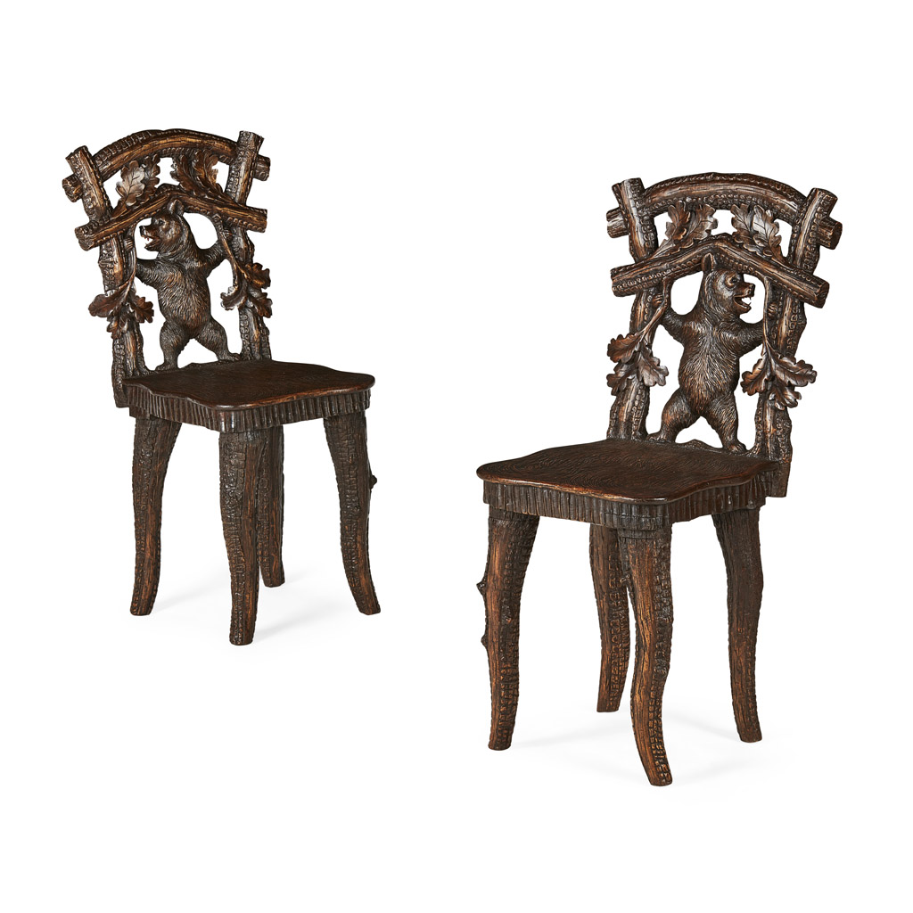 PAIR OF BLACK FOREST SIDE CHAIRS
