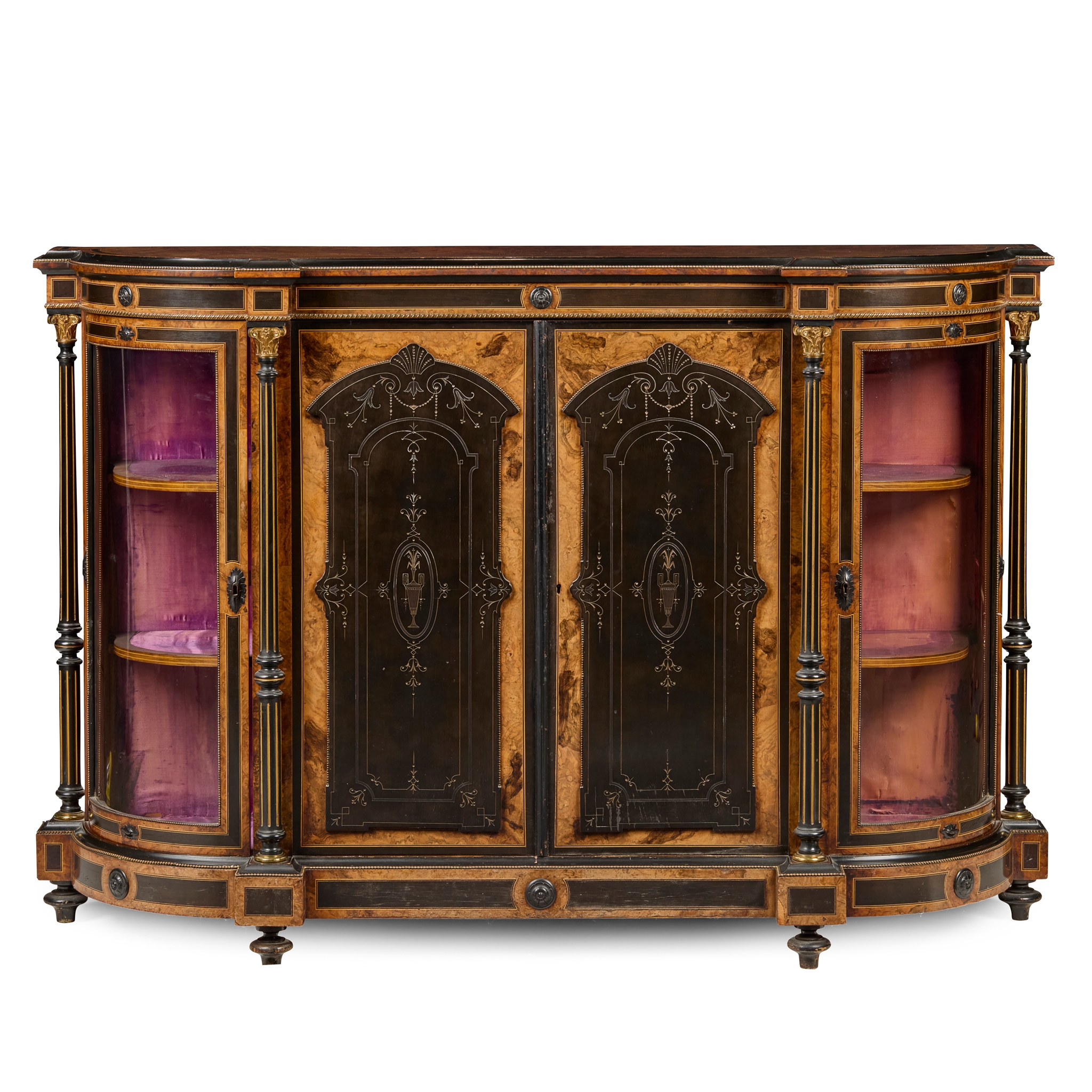 VICTORIAN EBONISED AND WALNUT CREDENZA