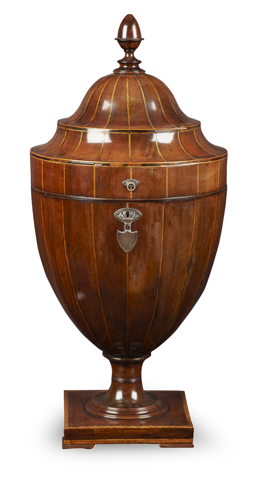 GEORGE III URN SHAPED CUTLERY BOX AND COVER