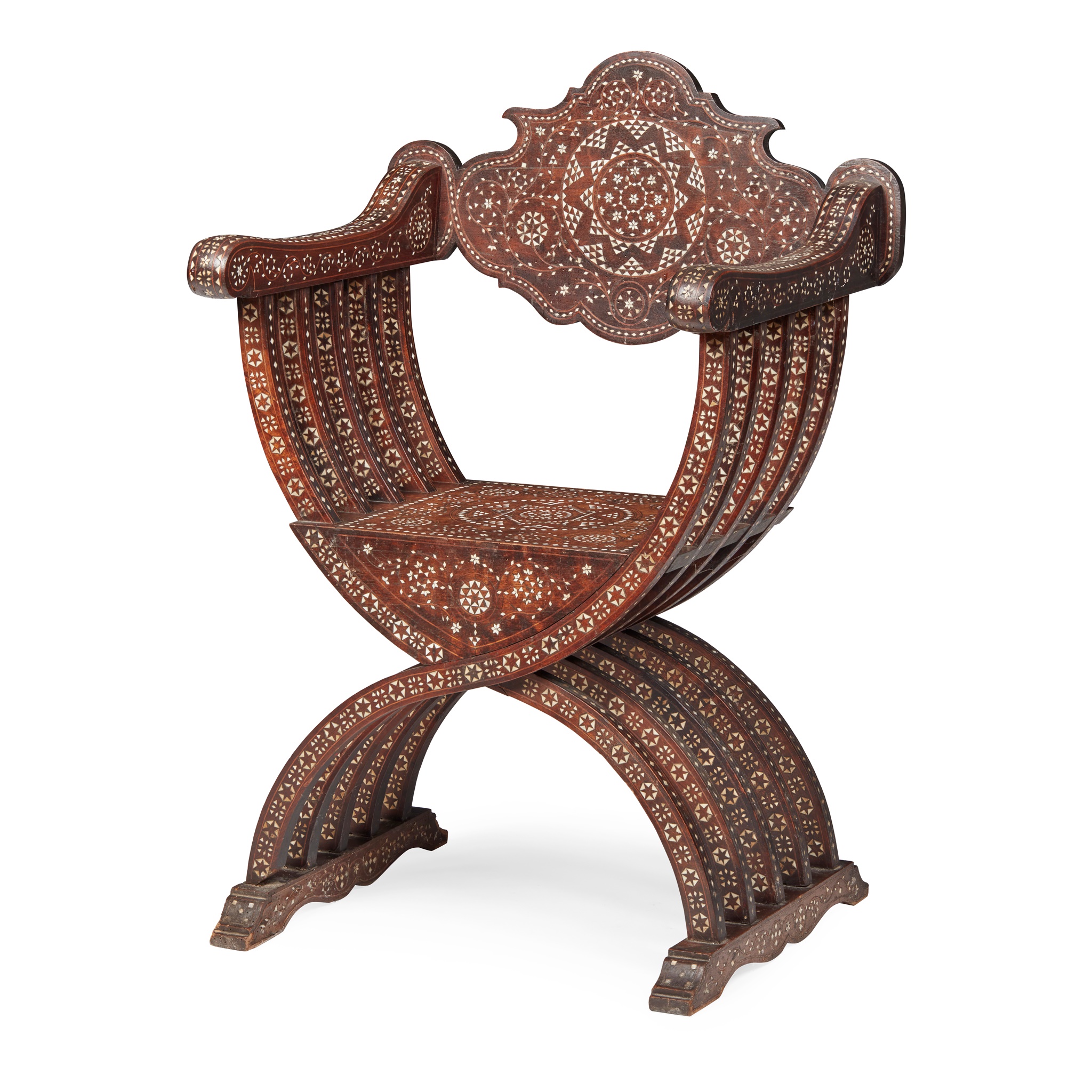 SYRIAN HARDWOOD AND BONE INLAID ARMCHAIR