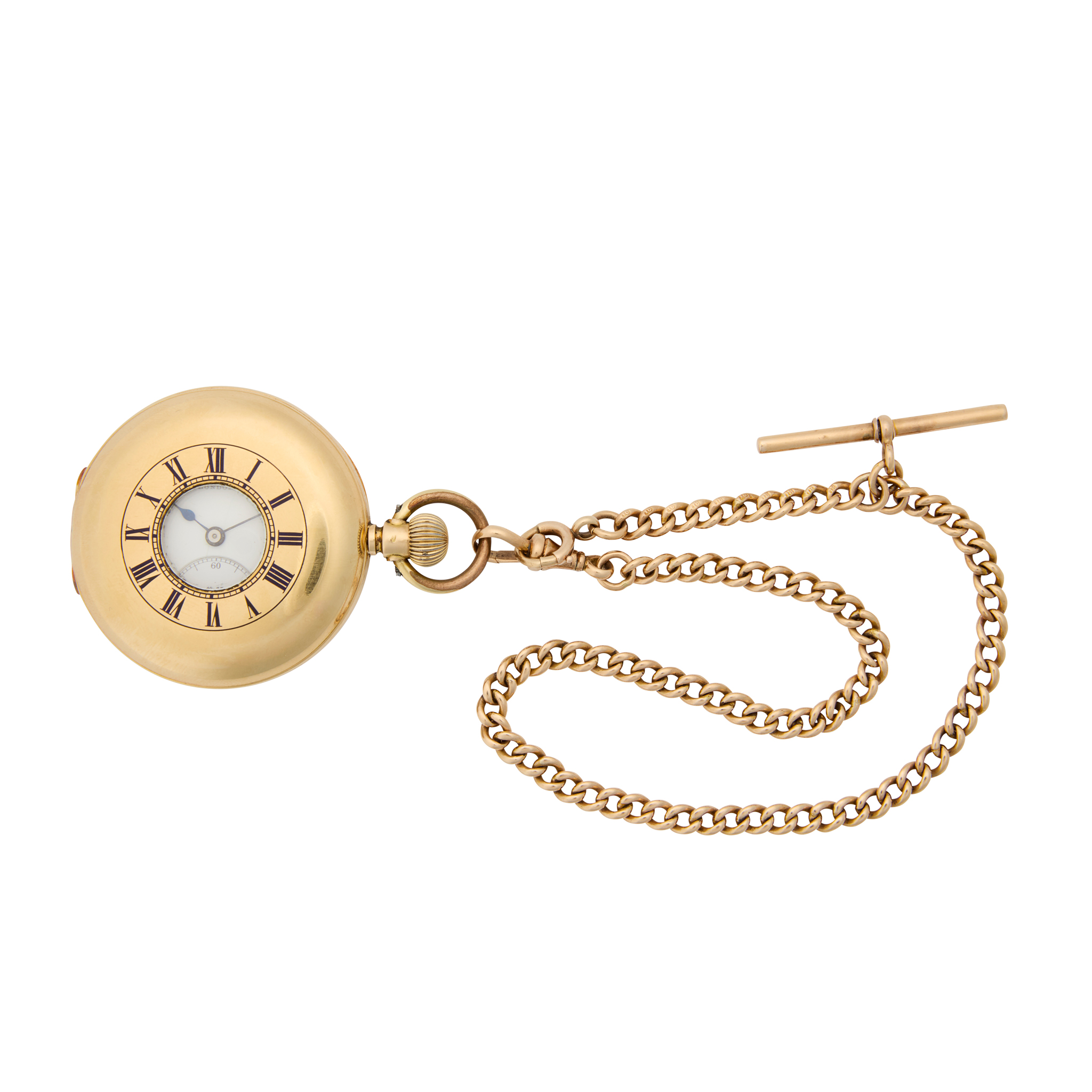 Smith & Son, London. An 18k gold half-hunter pocket watch with 18k gold chain