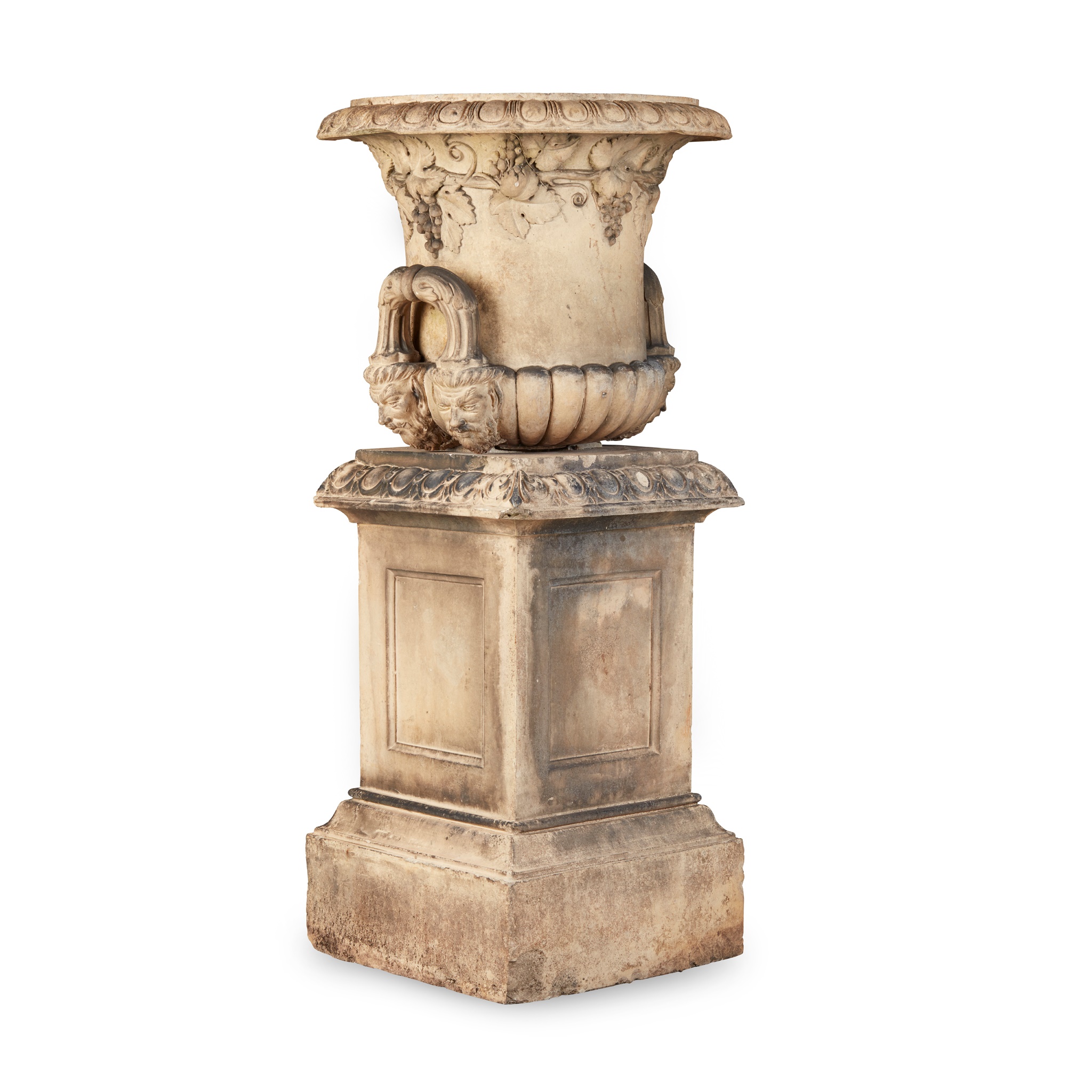 LARGE DOULTON LAMBETH STONEWARE URN AND PEDESTAL