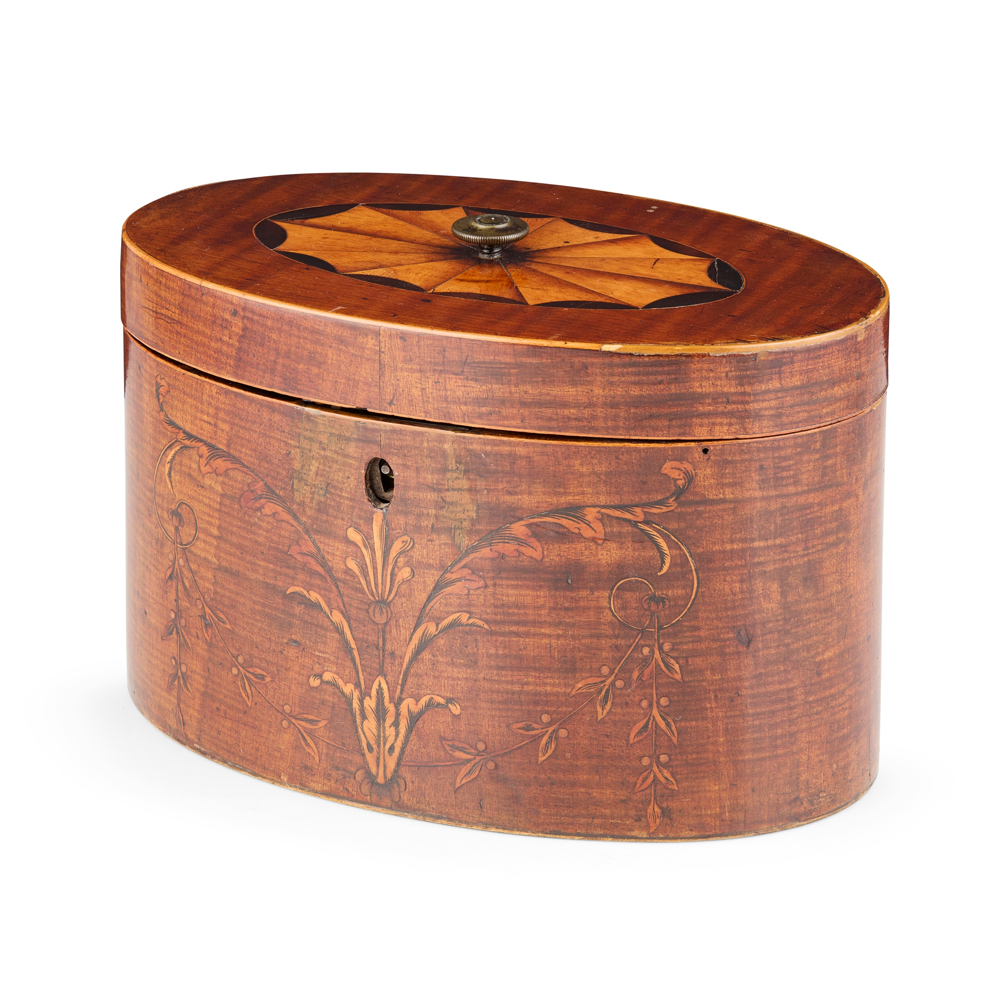 GEORGE III MAHOGANY OVAL TEA CADDY