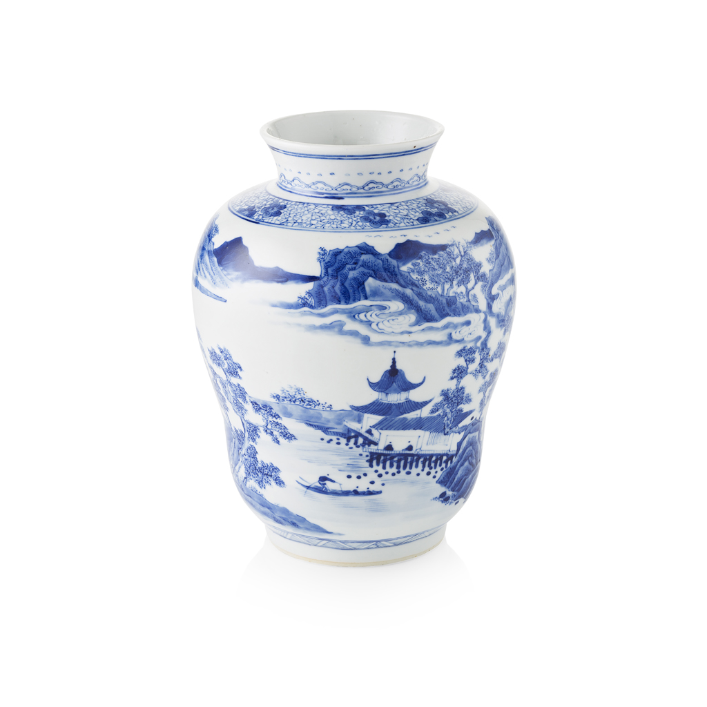 BLUE AND WHITE 'LANDSCAPE' VASE