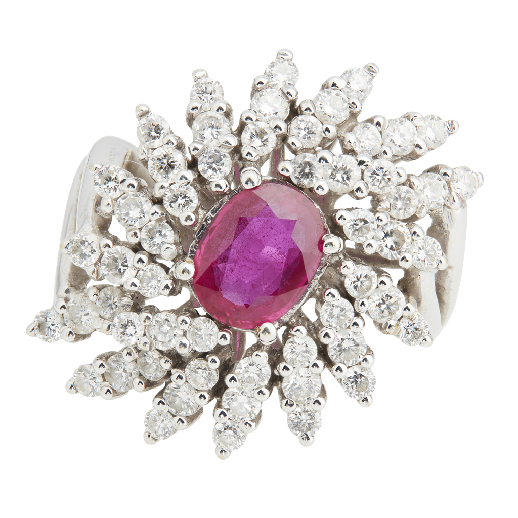 A ruby and diamond set cluster ring