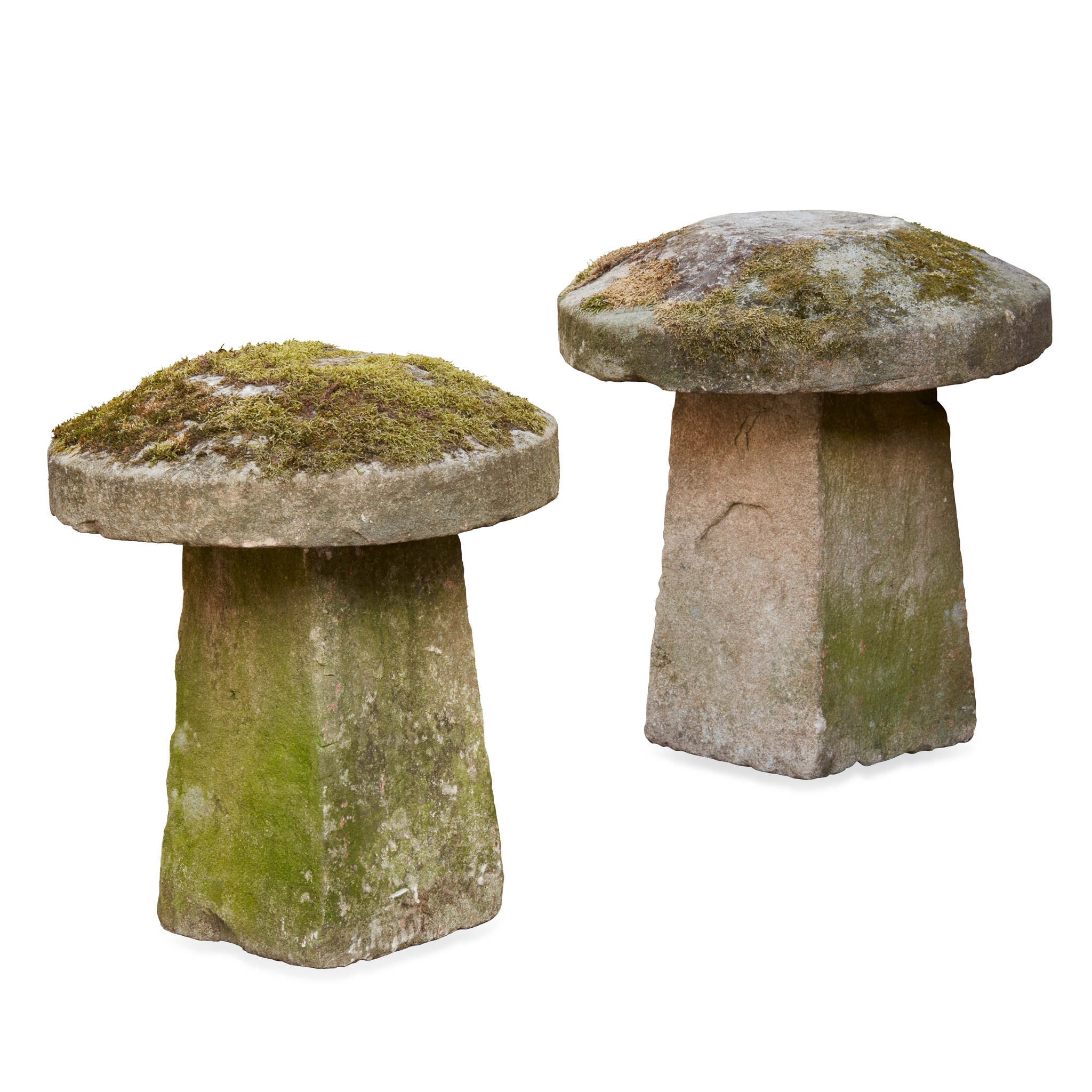 PAIR OF CARVED STADDLE STONES