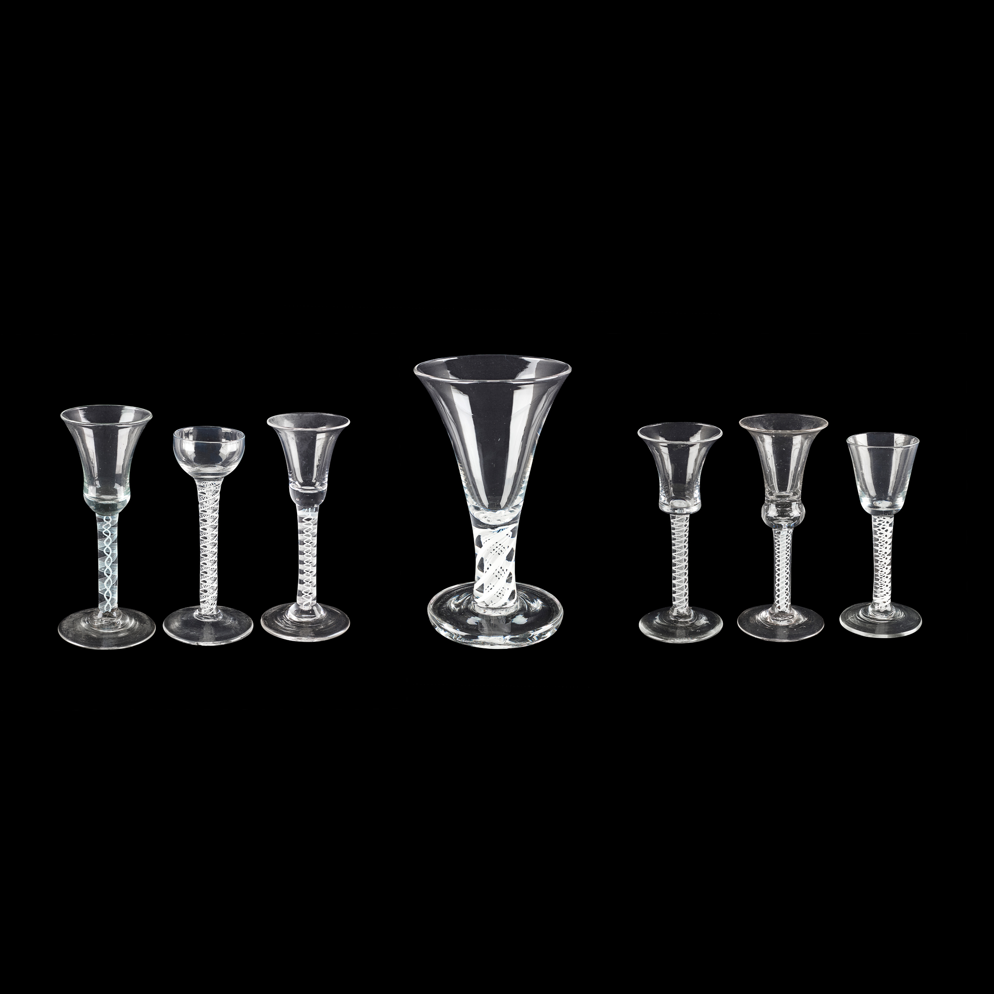 COLLECTION OF SIX VARIOUS OPAQUE TWIST GLASSES