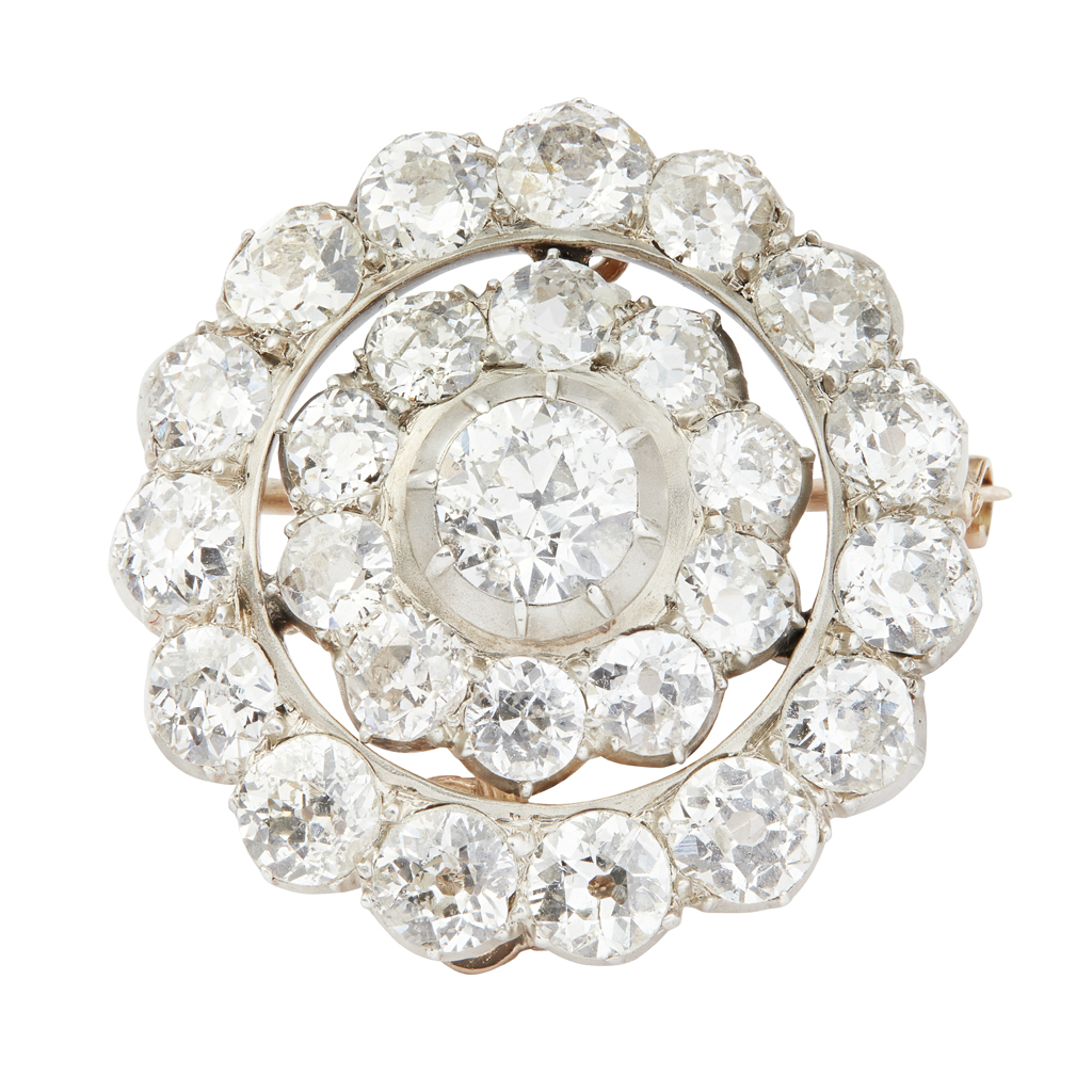 A late 19th/early 20th century diamond cluster brooch/hair pin