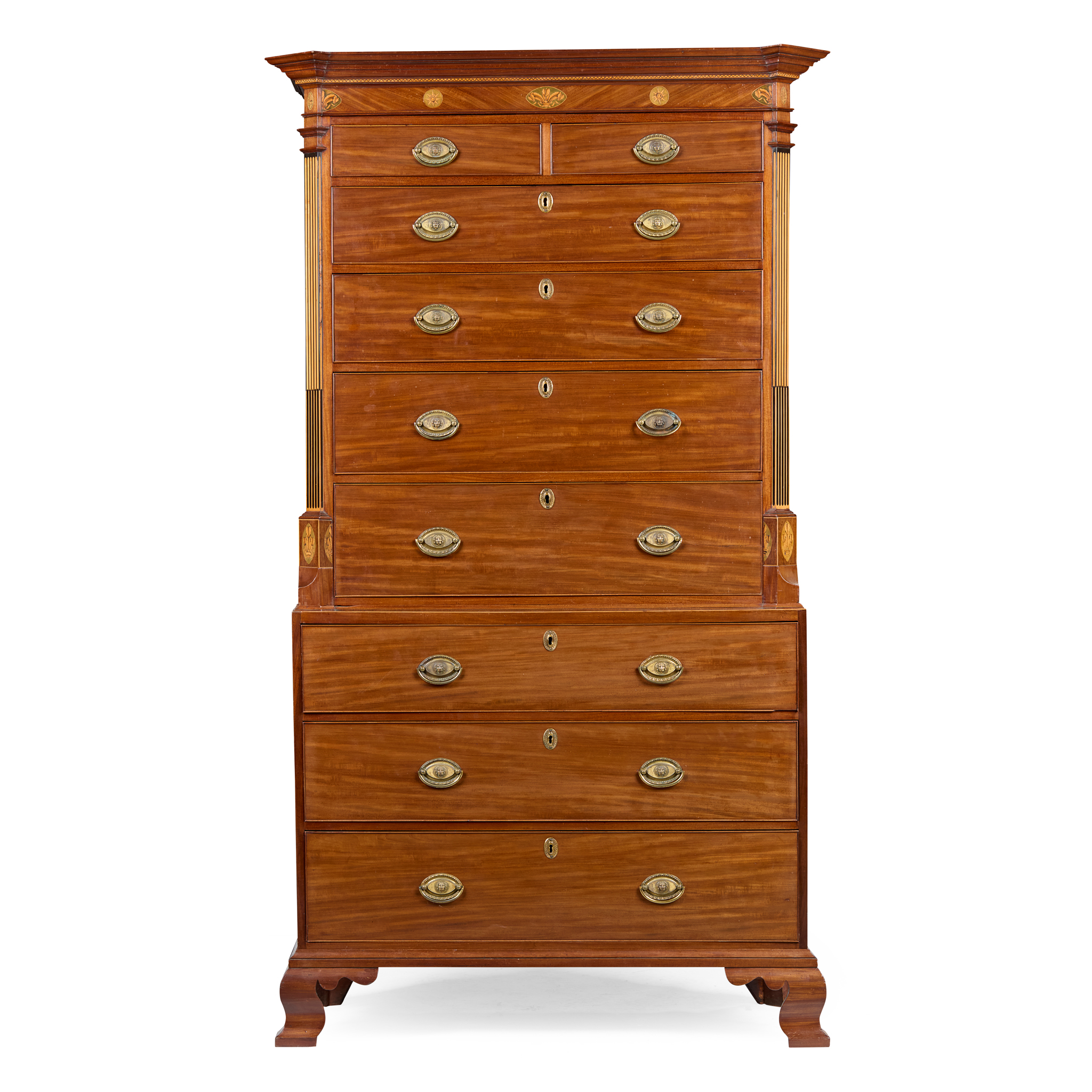 GEORGE III MAHOGANY INLAID CHEST-ON-CHEST, PROBABLY CHANNEL ISLANDS