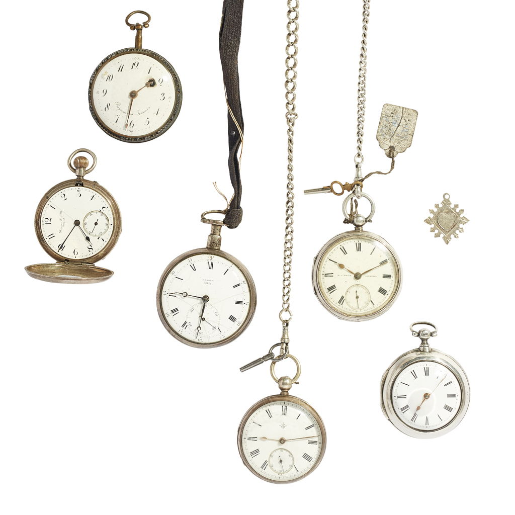 A collection of six silver and other cased pocket watches