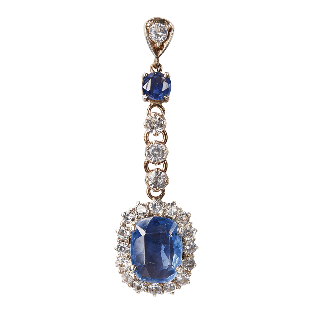 A sapphire and colourless zircon set pendant
