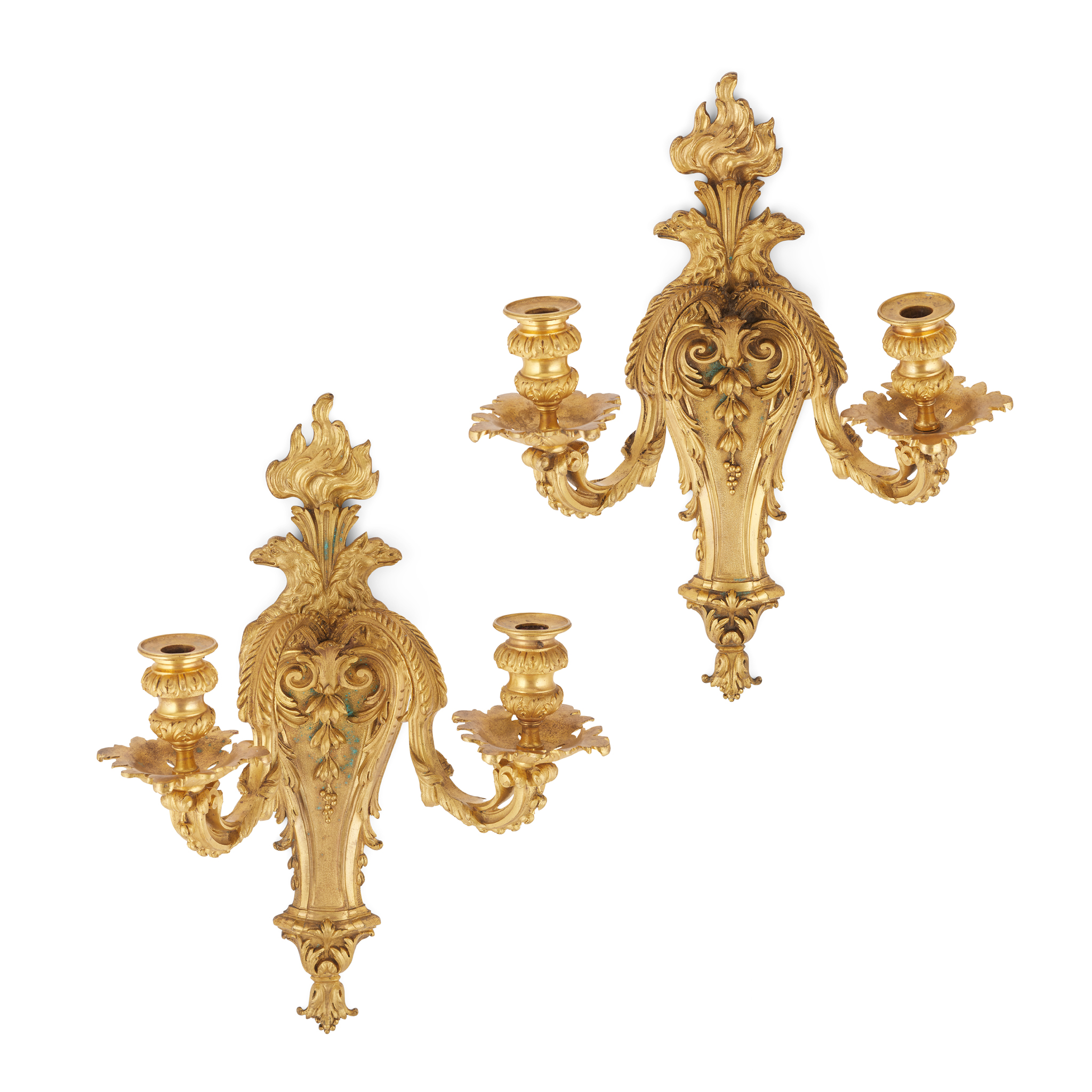 PAIR OF FRENCH GILT BRONZE WALL SCONCES, IN THE MANNER OF HENRY DASSON