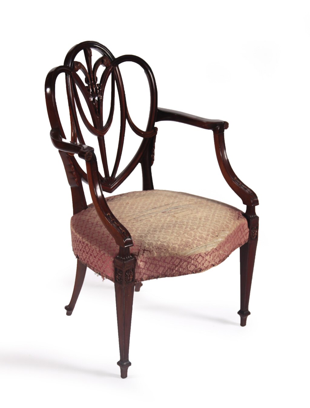 A Victorian mahogany and fruitwood open arm chair