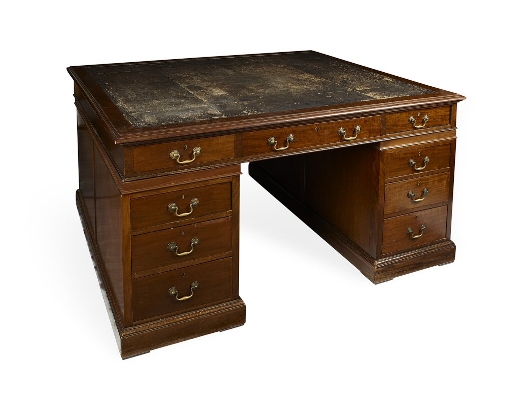 GEORGE III MAHOGANY PEDESTAL PARTNER'S DESK