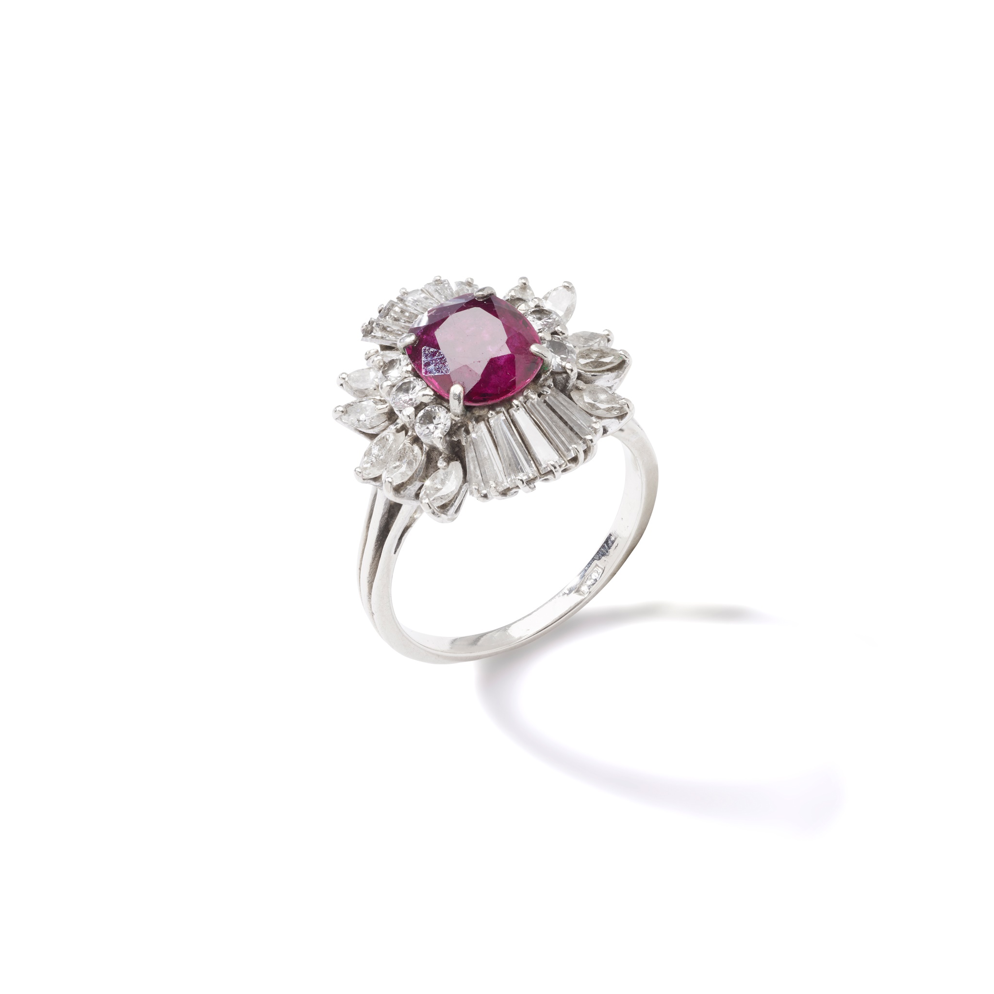 A ruby and diamond cluster ring