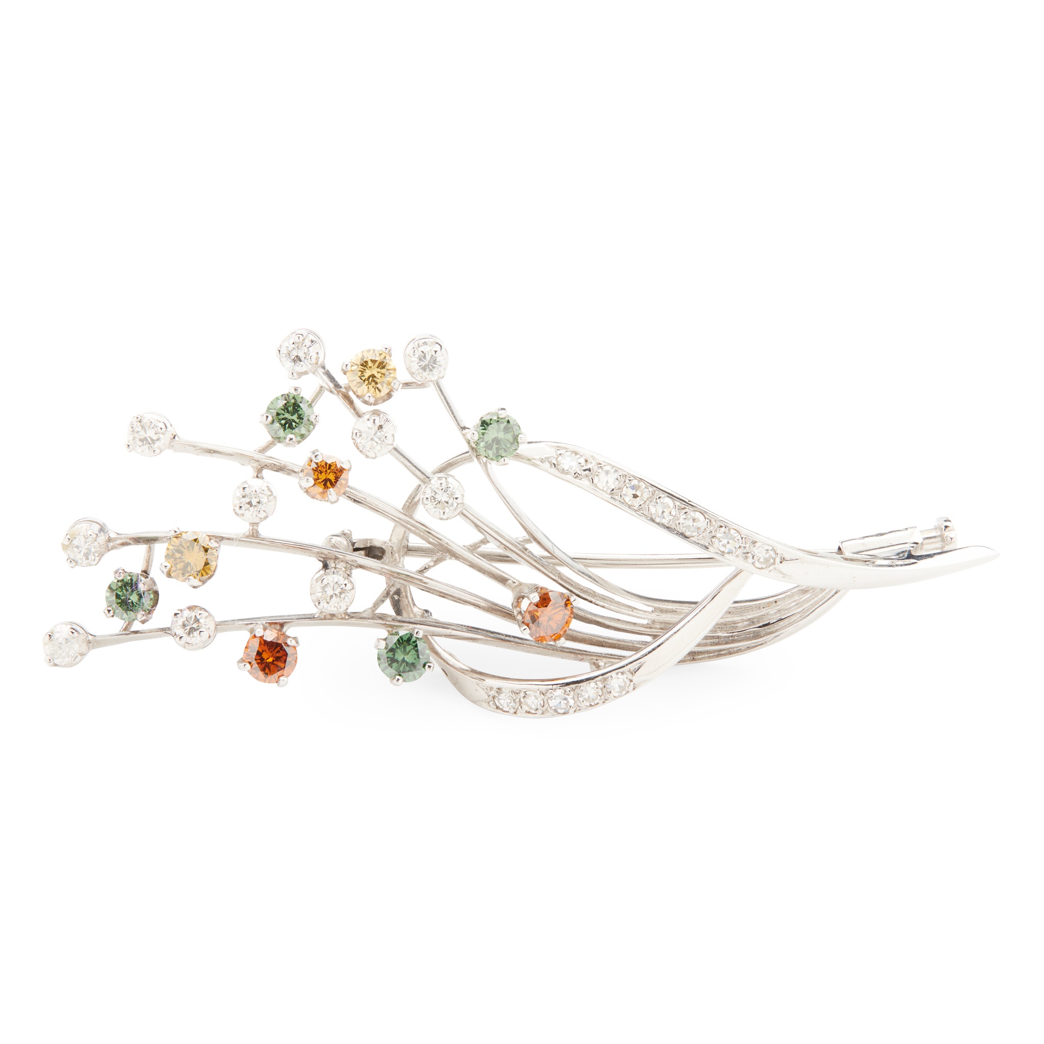 A diamond and coloured diamond brooch